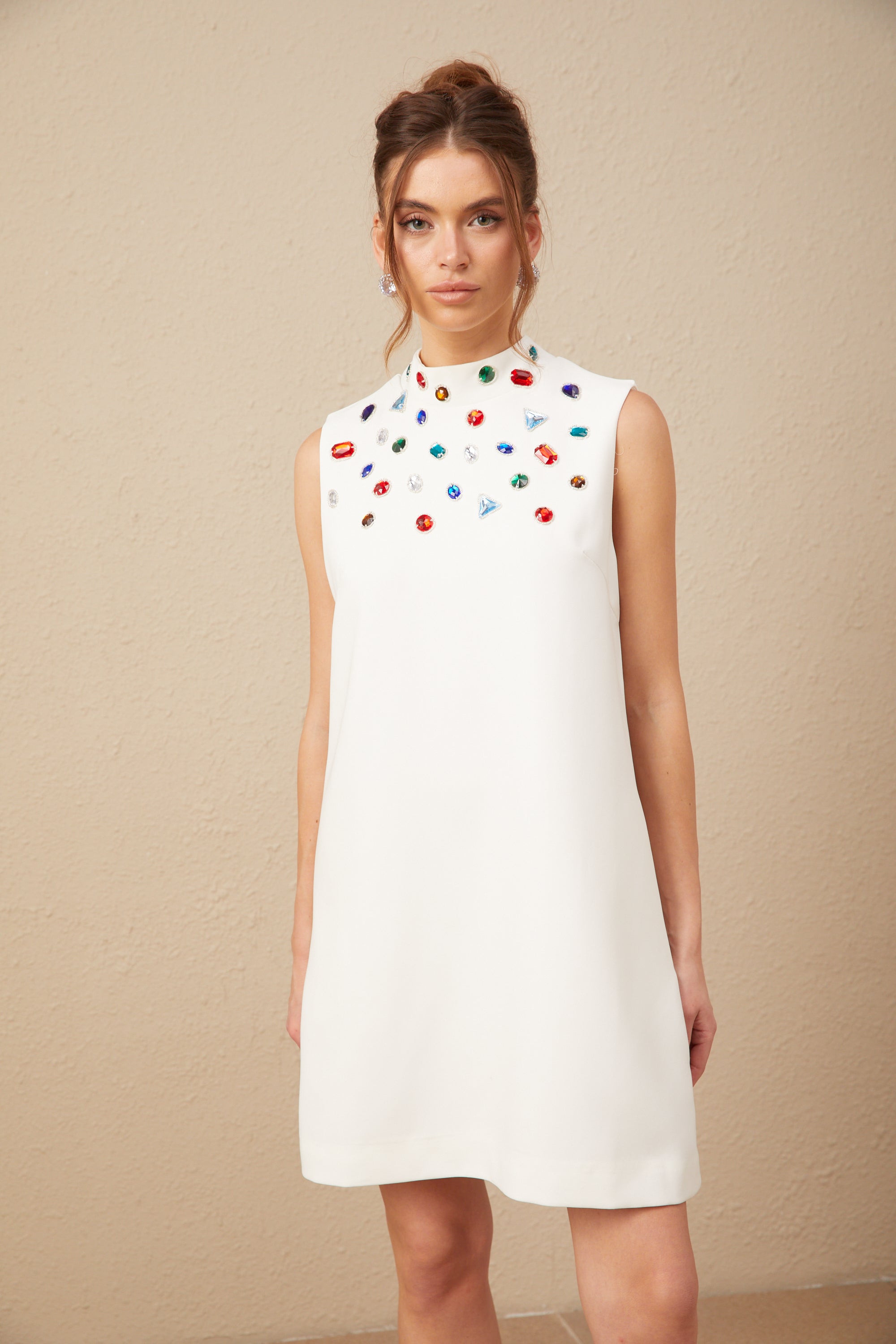 Élise white crystal oversized-bow sleeveless mini dress (US Only)