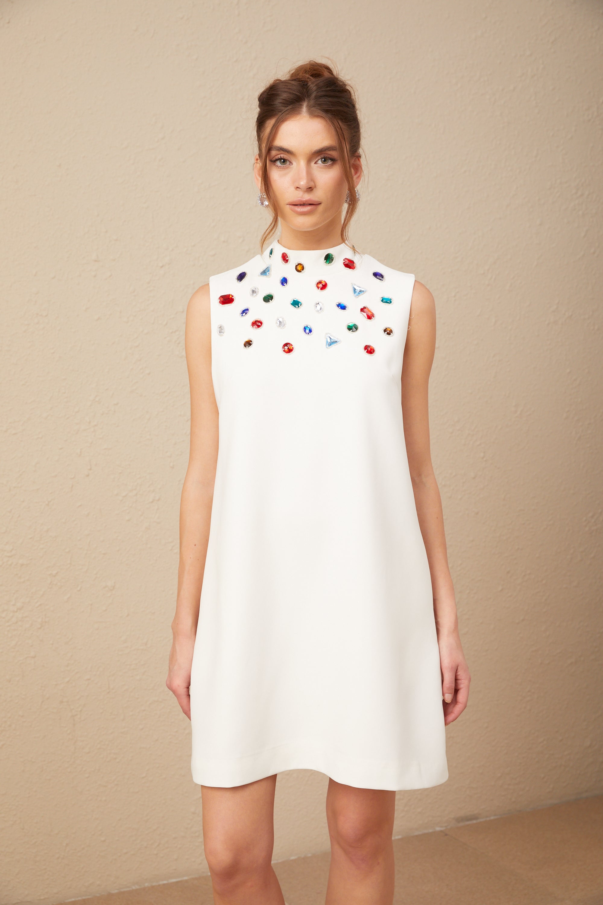 Élise white crystal oversized-bow sleeveless mini dress (US Only)