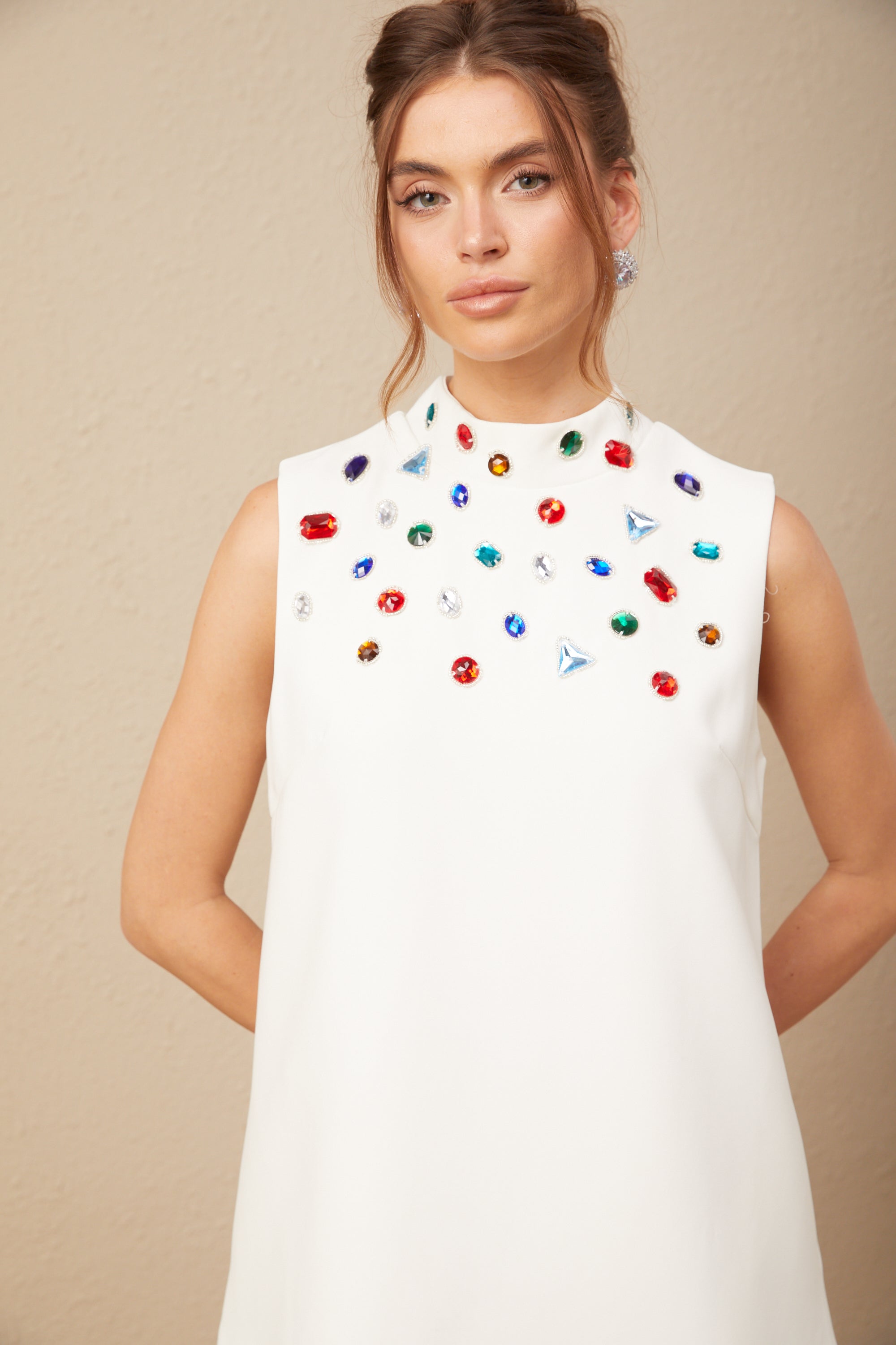 Élise white crystal oversized-bow sleeveless mini dress (US Only)