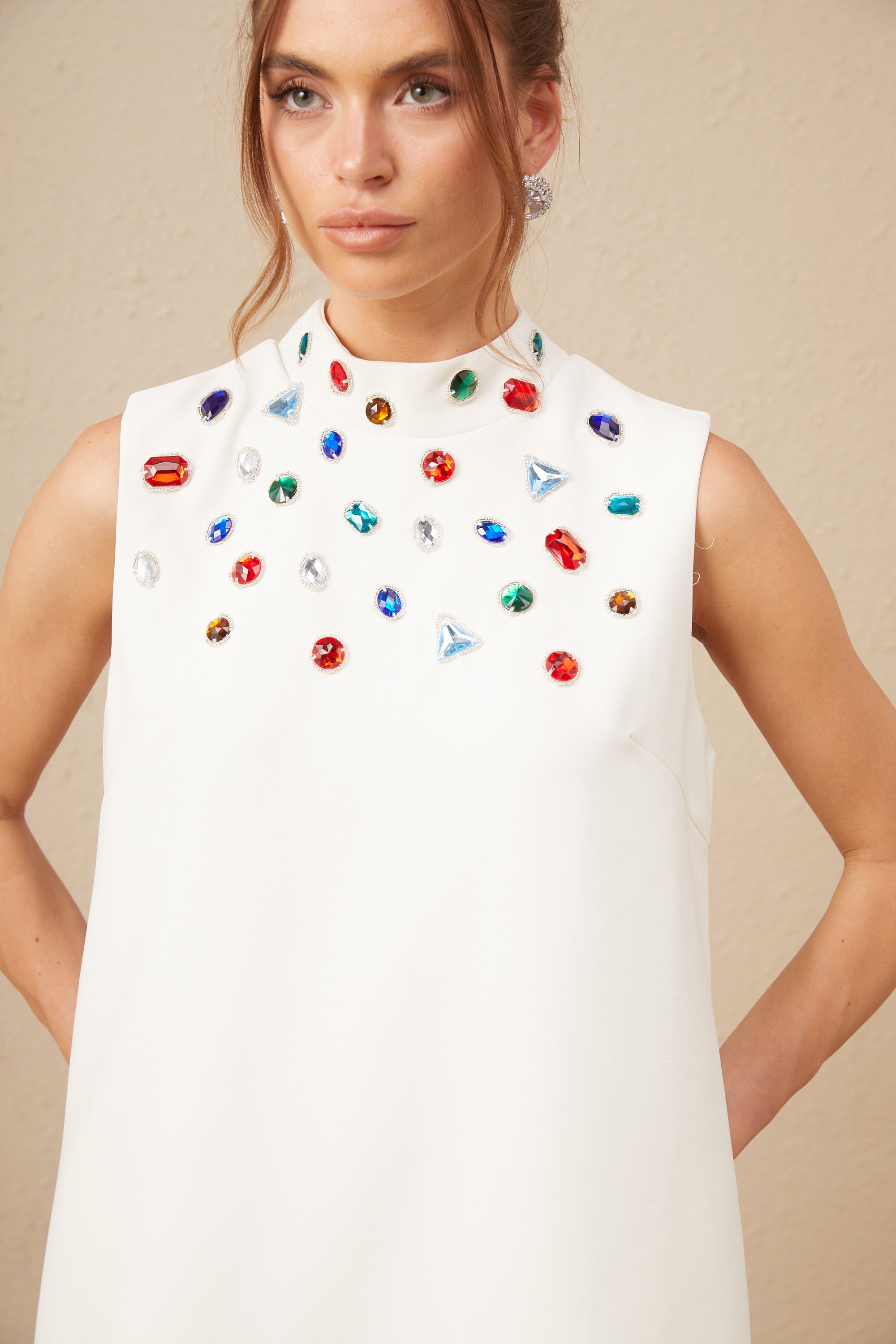 Élise white crystal oversized-bow sleeveless mini dress (US Only)