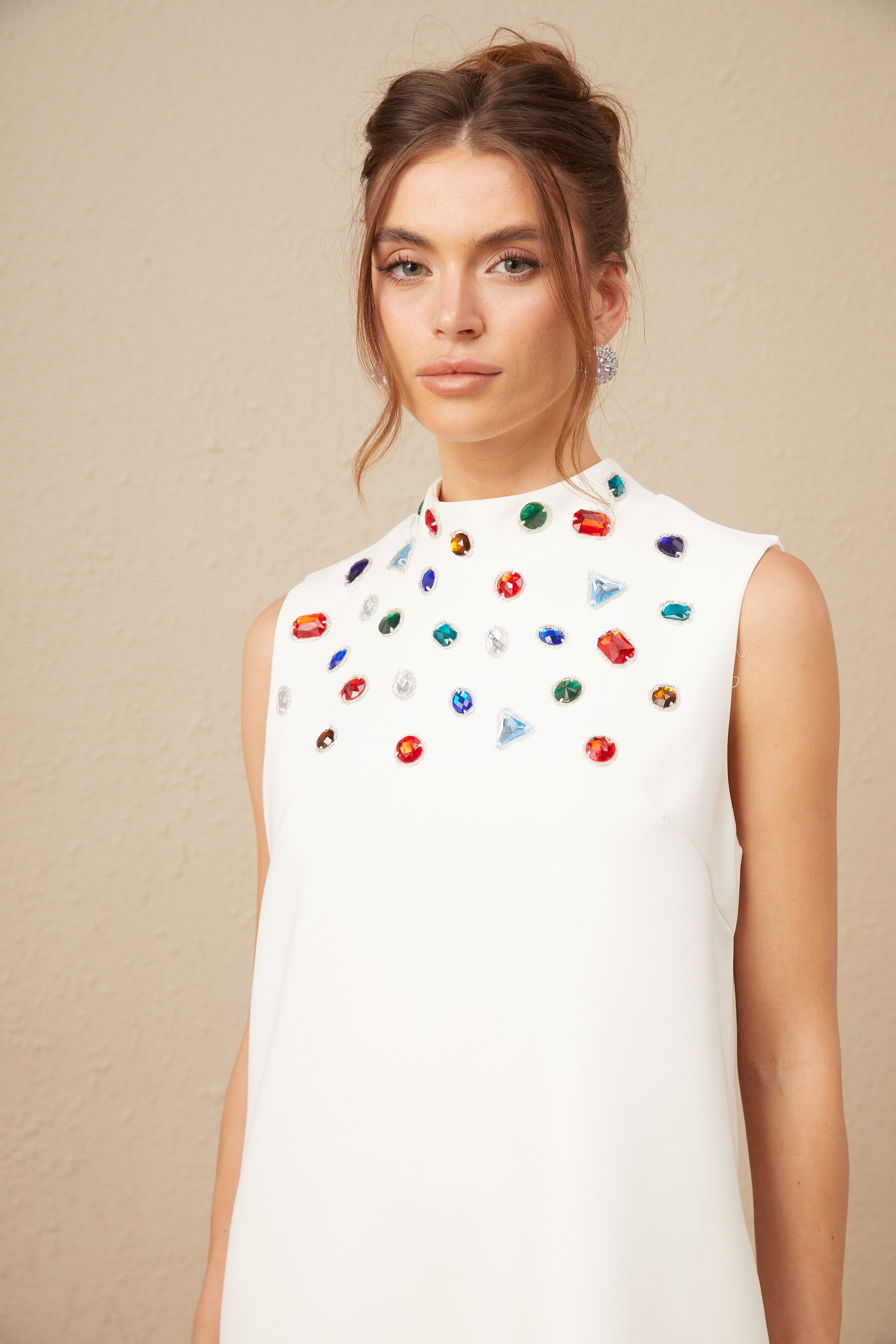Élise white crystal oversized-bow sleeveless mini dress (US Only)