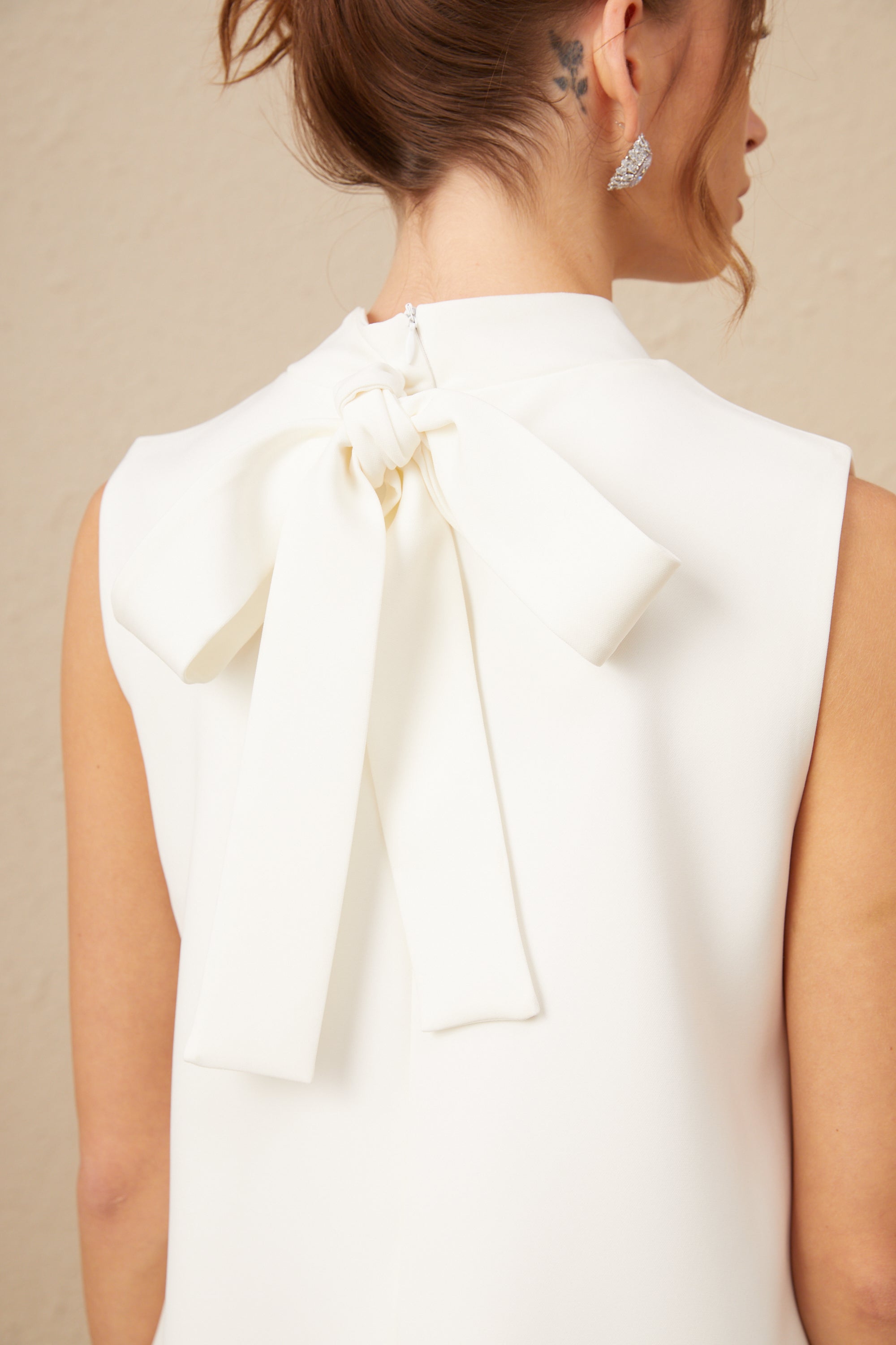 Élise white crystal oversized-bow sleeveless mini dress (US Only)