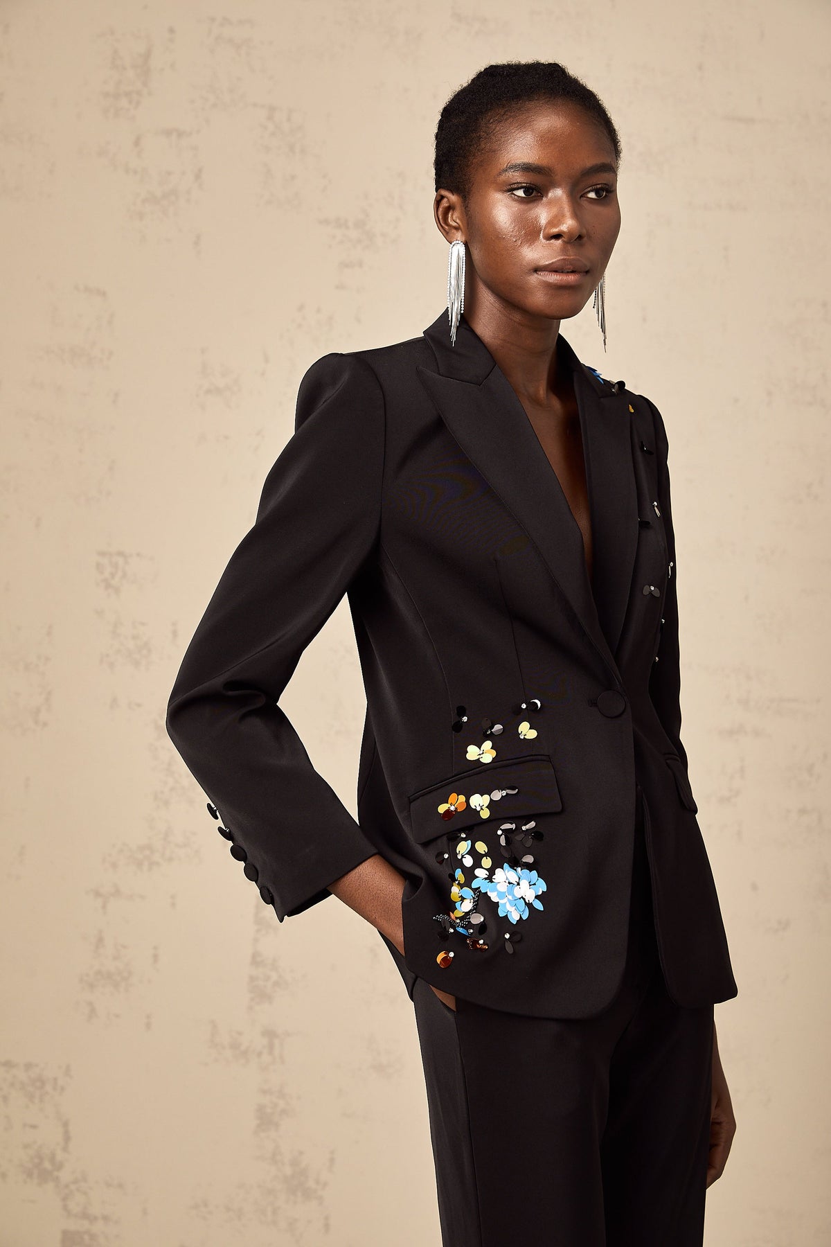Simona black sequined blazer & trousers matching set (Final Sale-US Only)