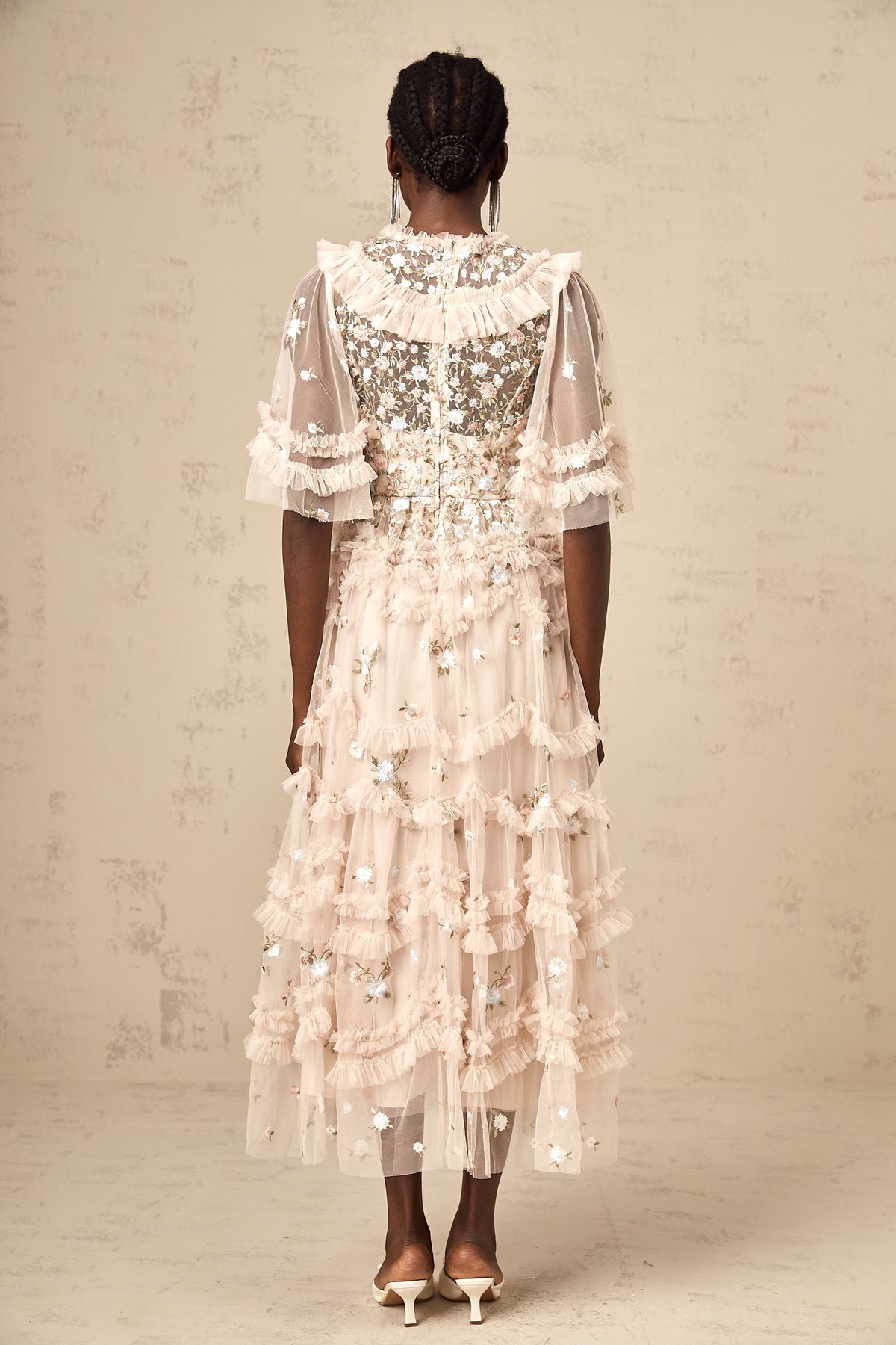 Kévina floral-embroidered tiered ruffled midi dress (Final Sale-US Only)