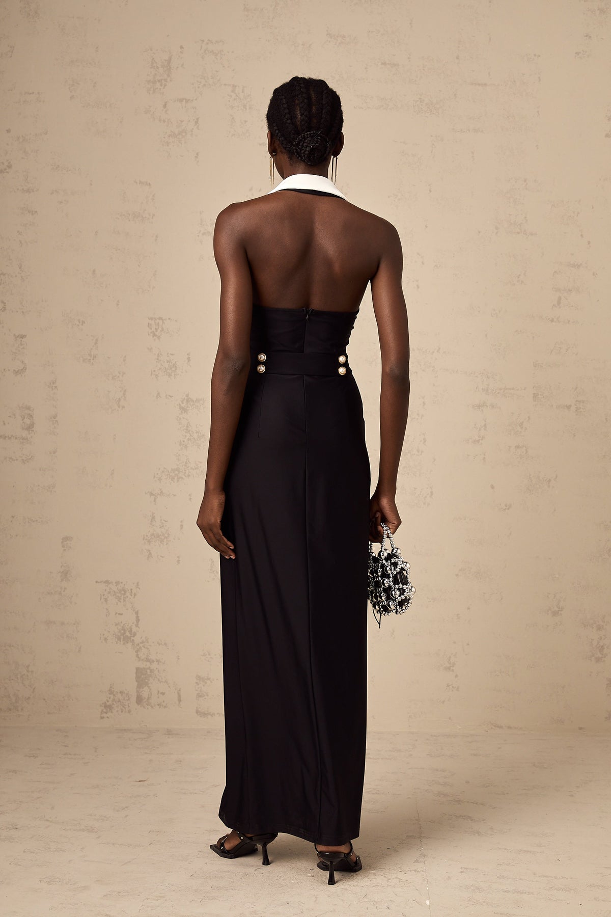Alessandra color-blocked fitted maxi dress - Black