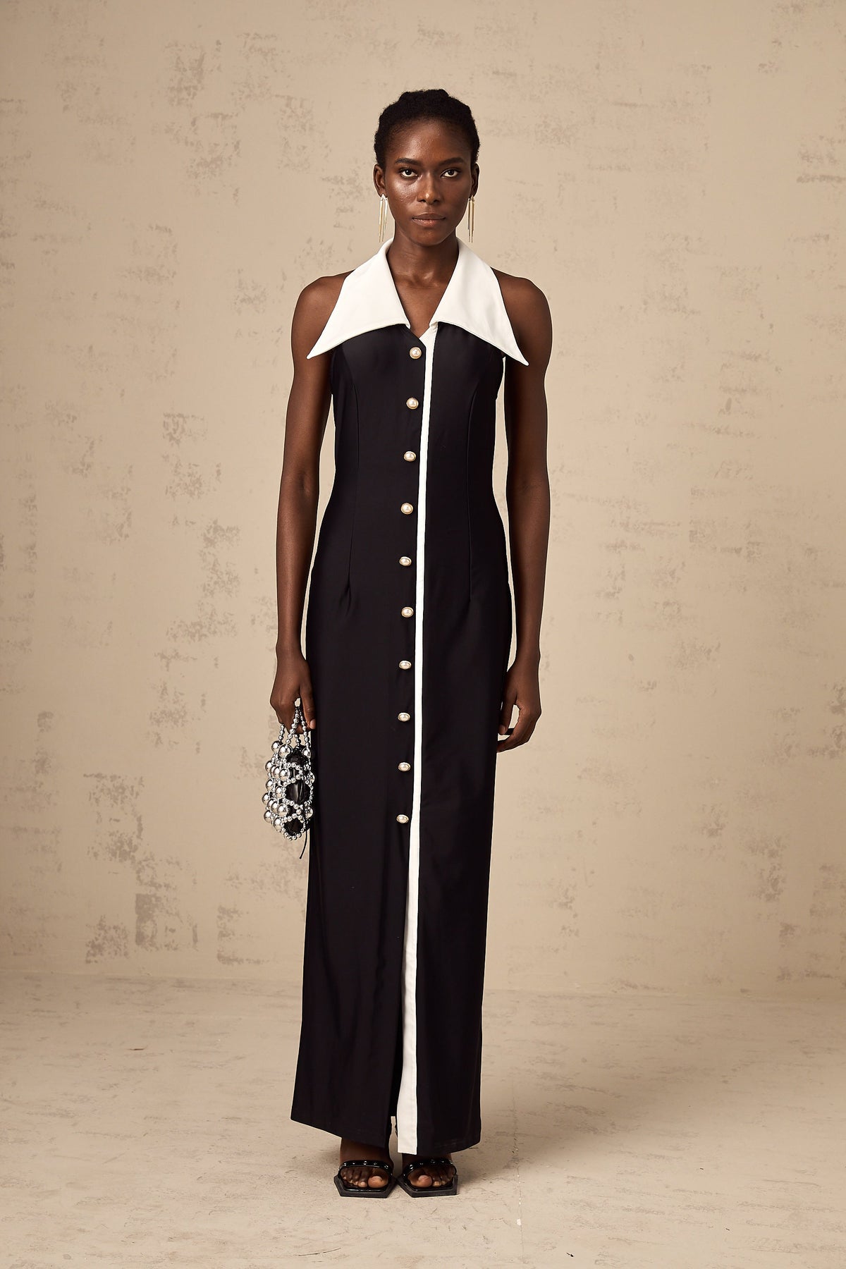 Alessandra color-blocked fitted maxi dress - Black