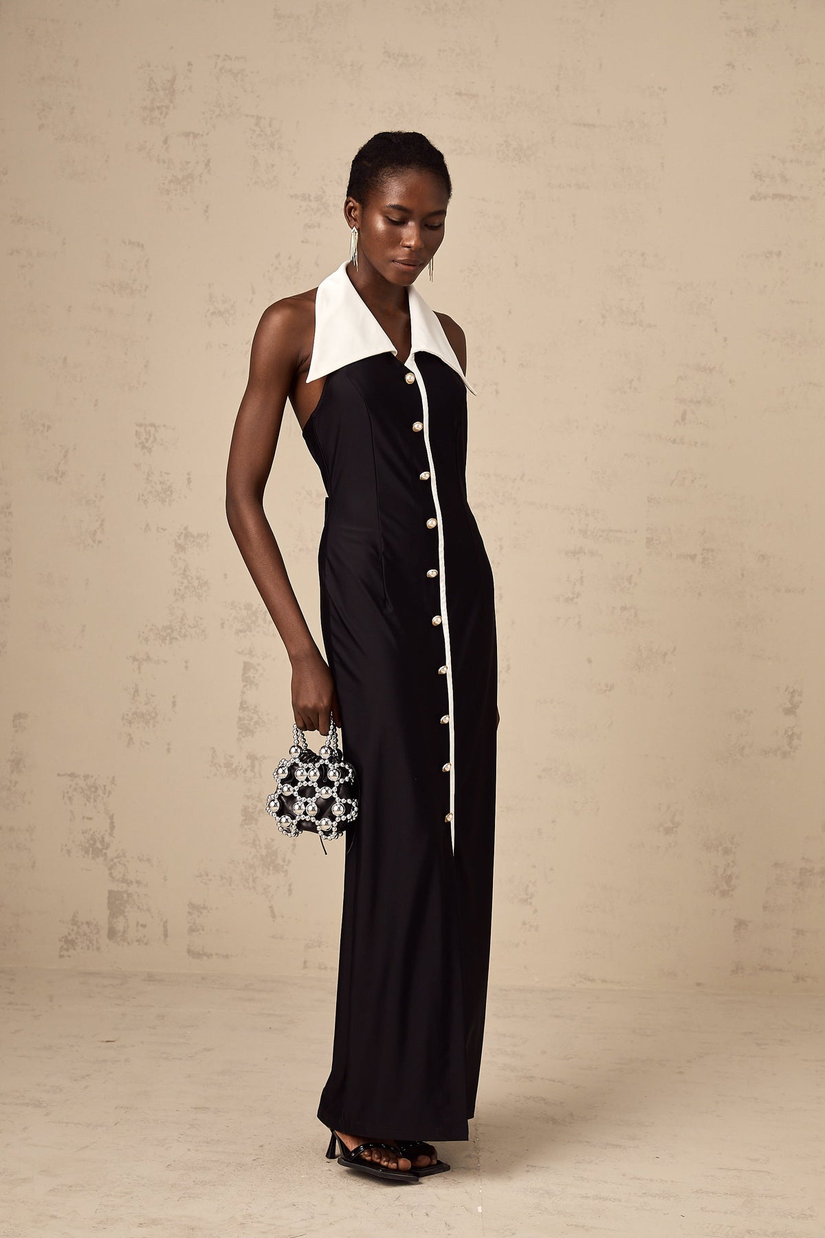 Alessandra color-blocked fitted maxi dress - Black
