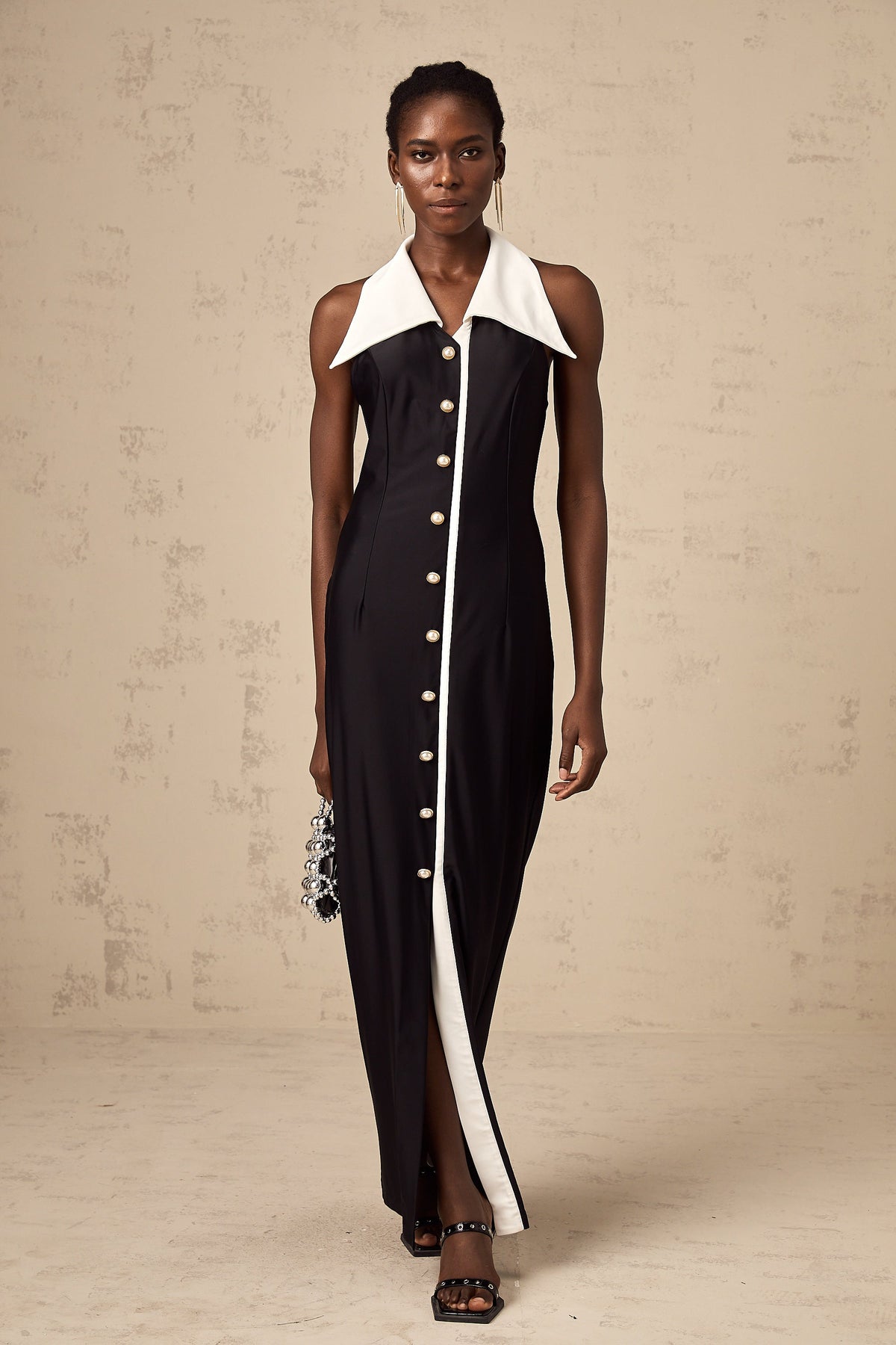 Alessandra color-blocked fitted maxi dress - Black