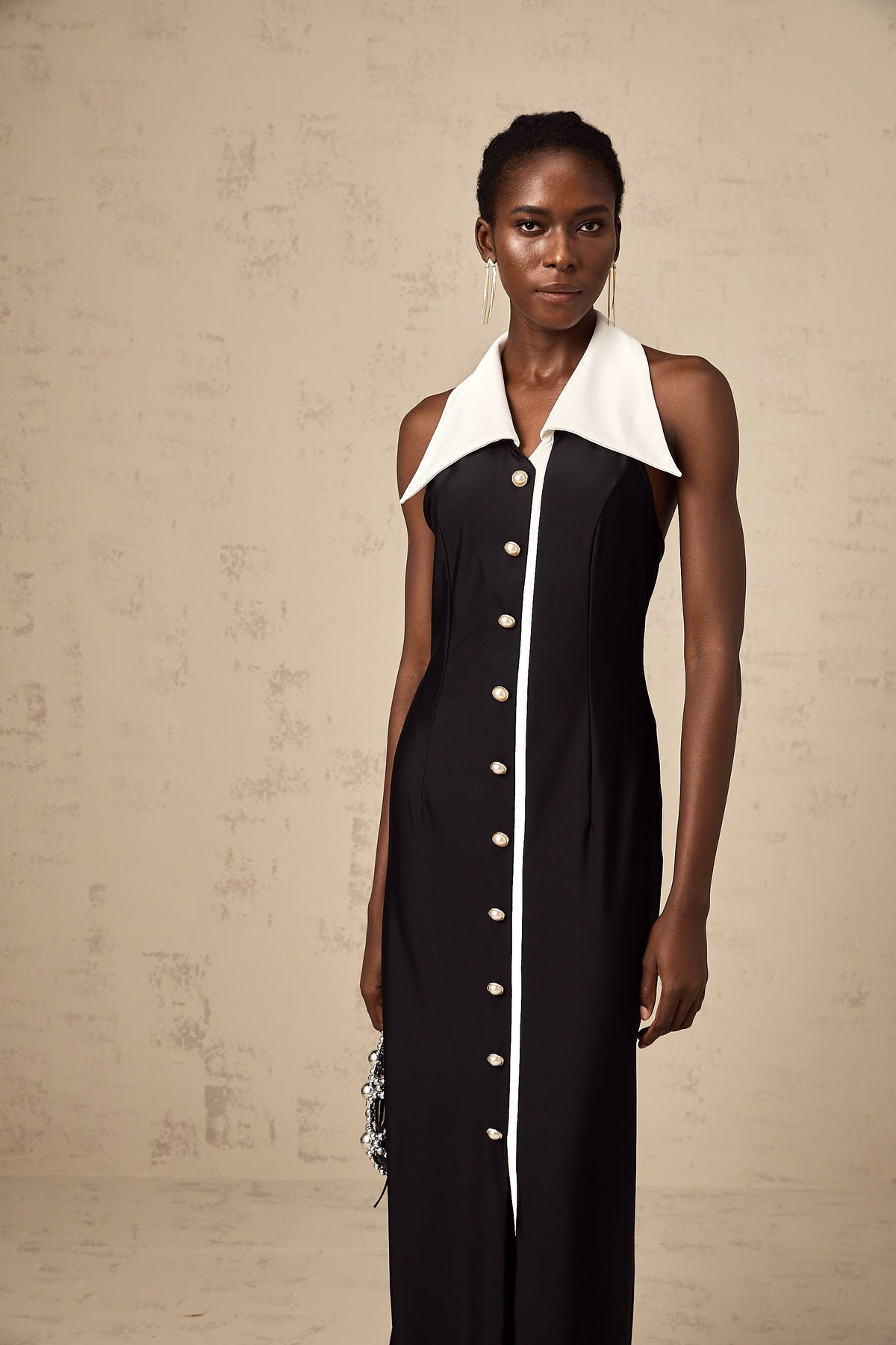 Alessandra color-blocked fitted maxi dress - Black
