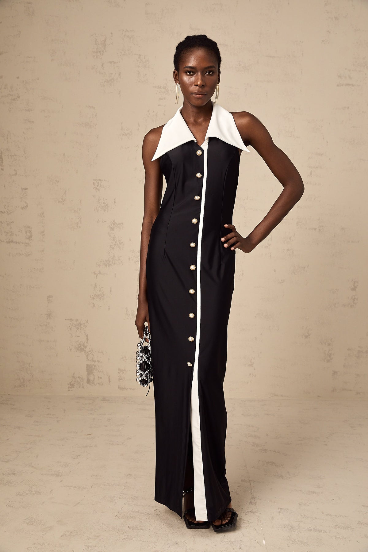 Alessandra color-blocked fitted maxi dress - Black