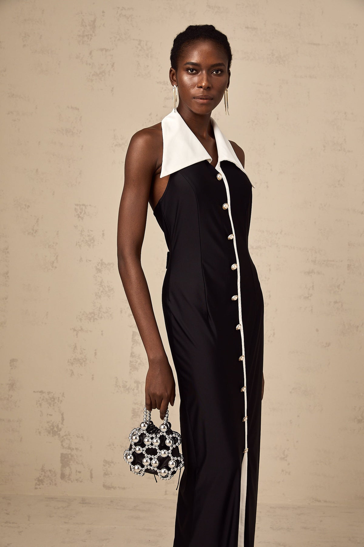 Alessandra color-blocked fitted maxi dress - Black