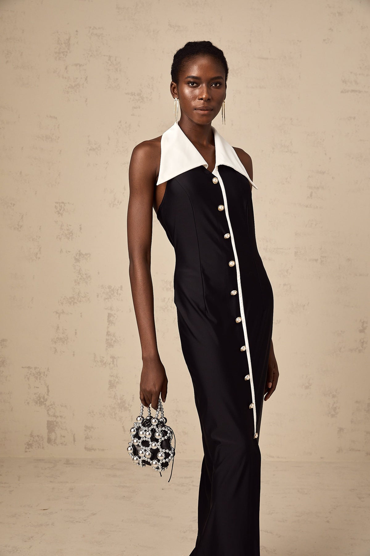 Alessandra color-blocked fitted maxi dress - Black