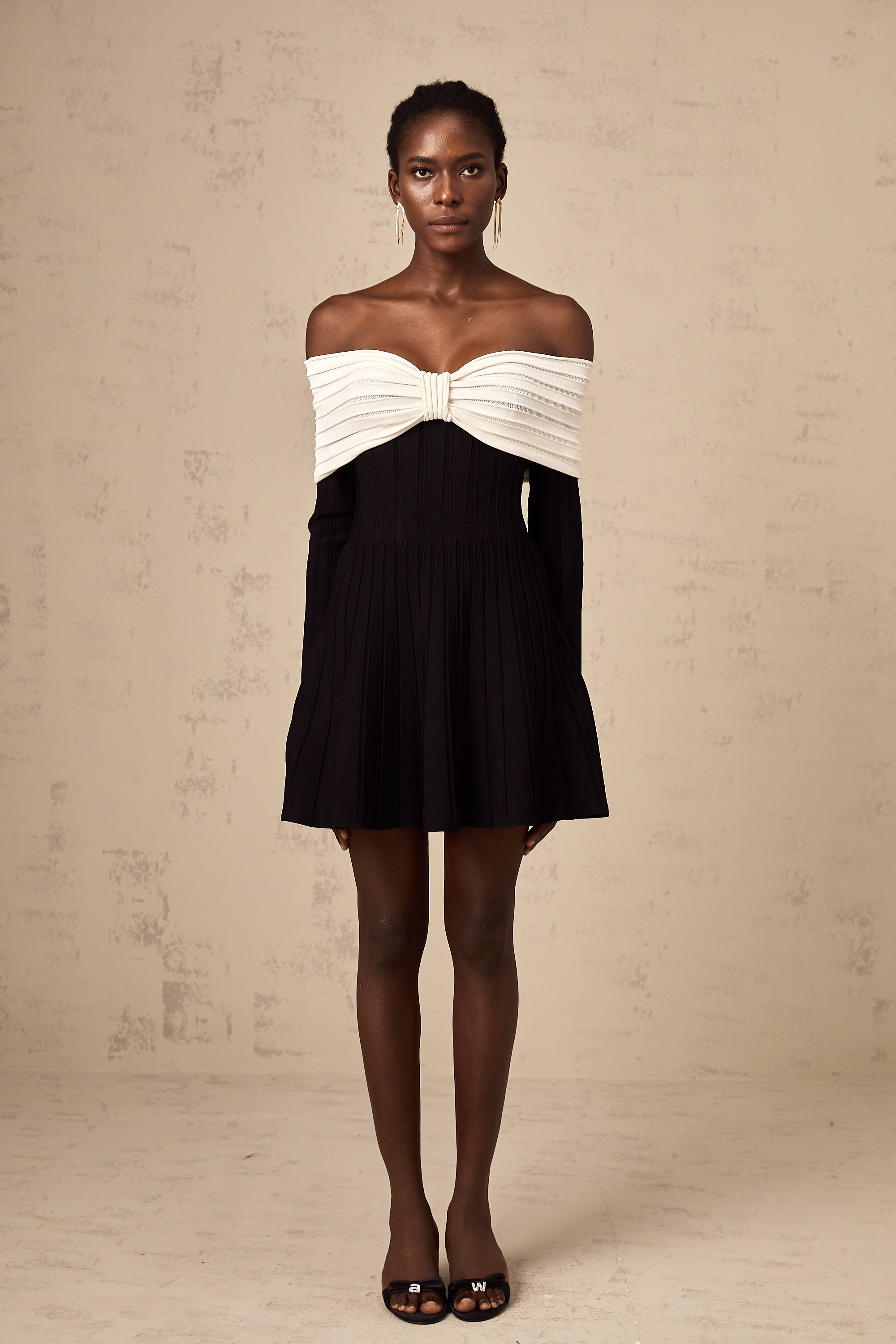 Justine black off-shoulder bow knit mini dress (Final Sale-US Only)
