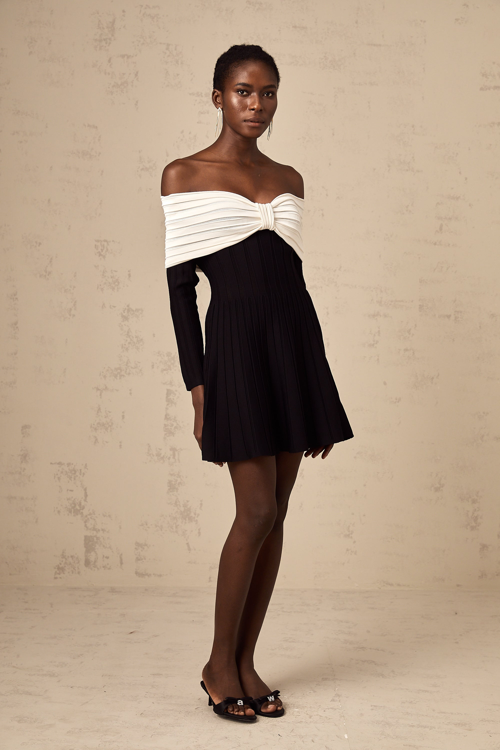 Justine black off-shoulder bow knit mini dress (Final Sale-US Only)