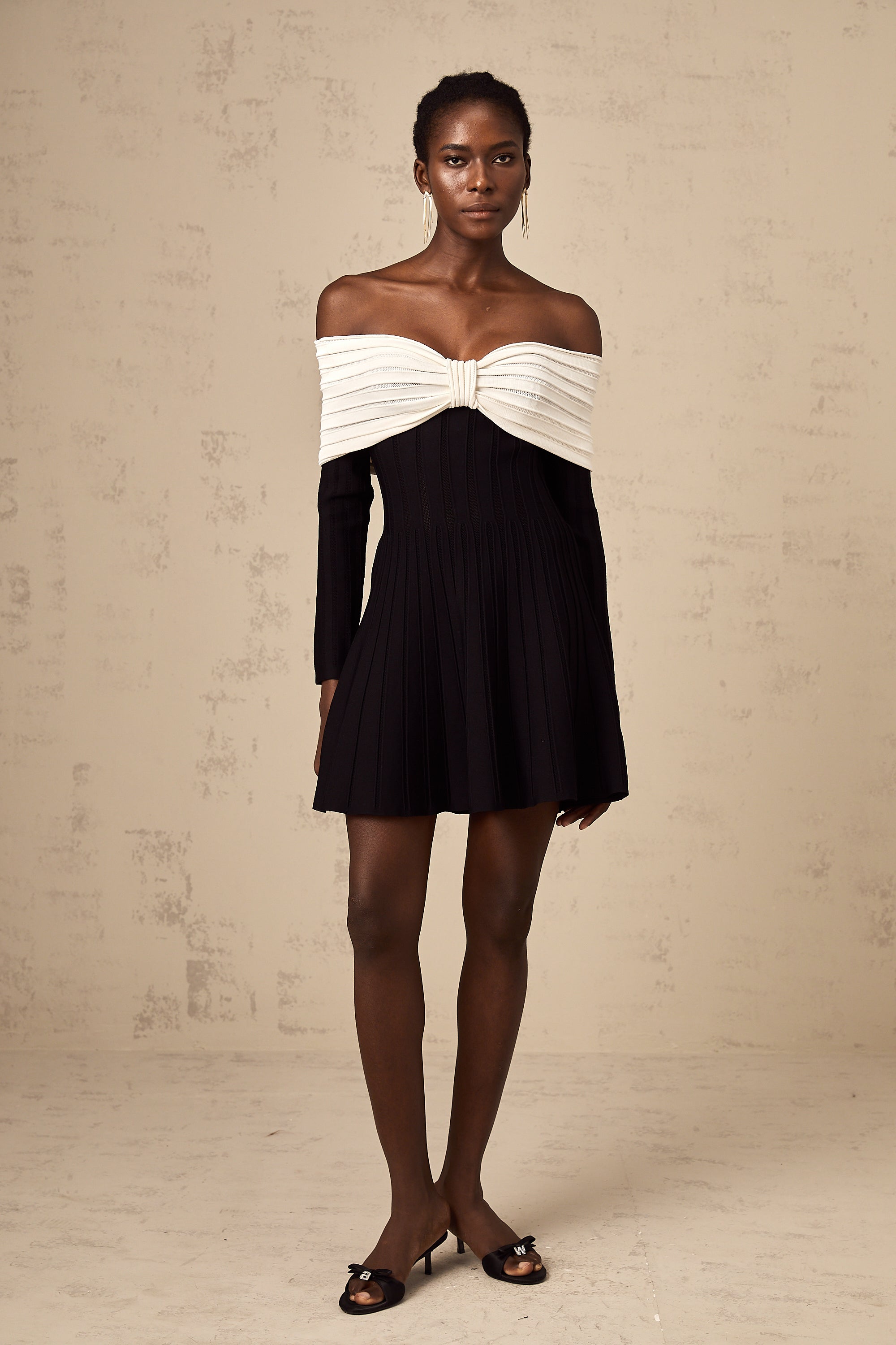 Justine black off-shoulder bow knit mini dress (Final Sale-US Only)