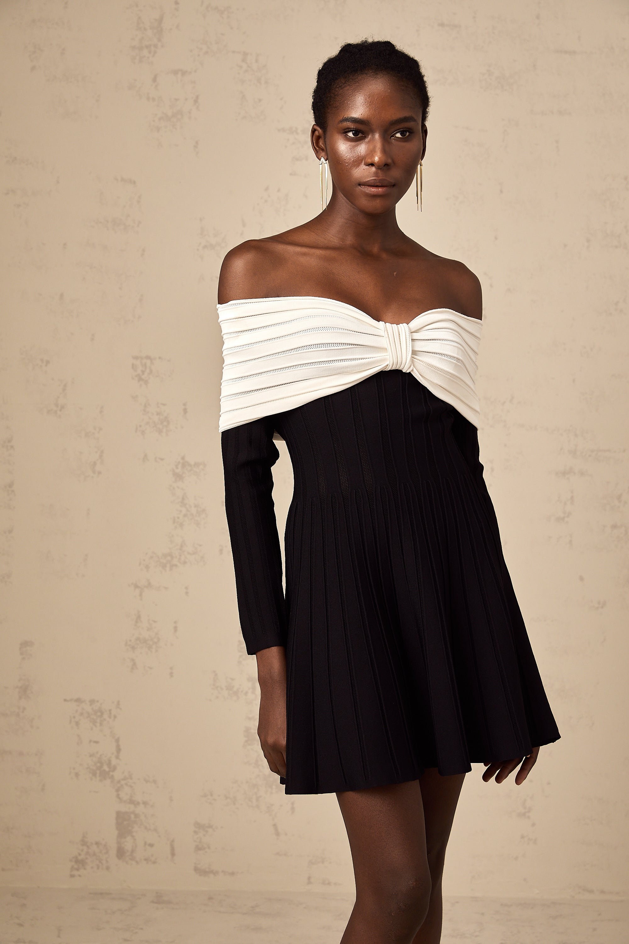 Justine black off-shoulder bow knit mini dress (Final Sale-US Only)