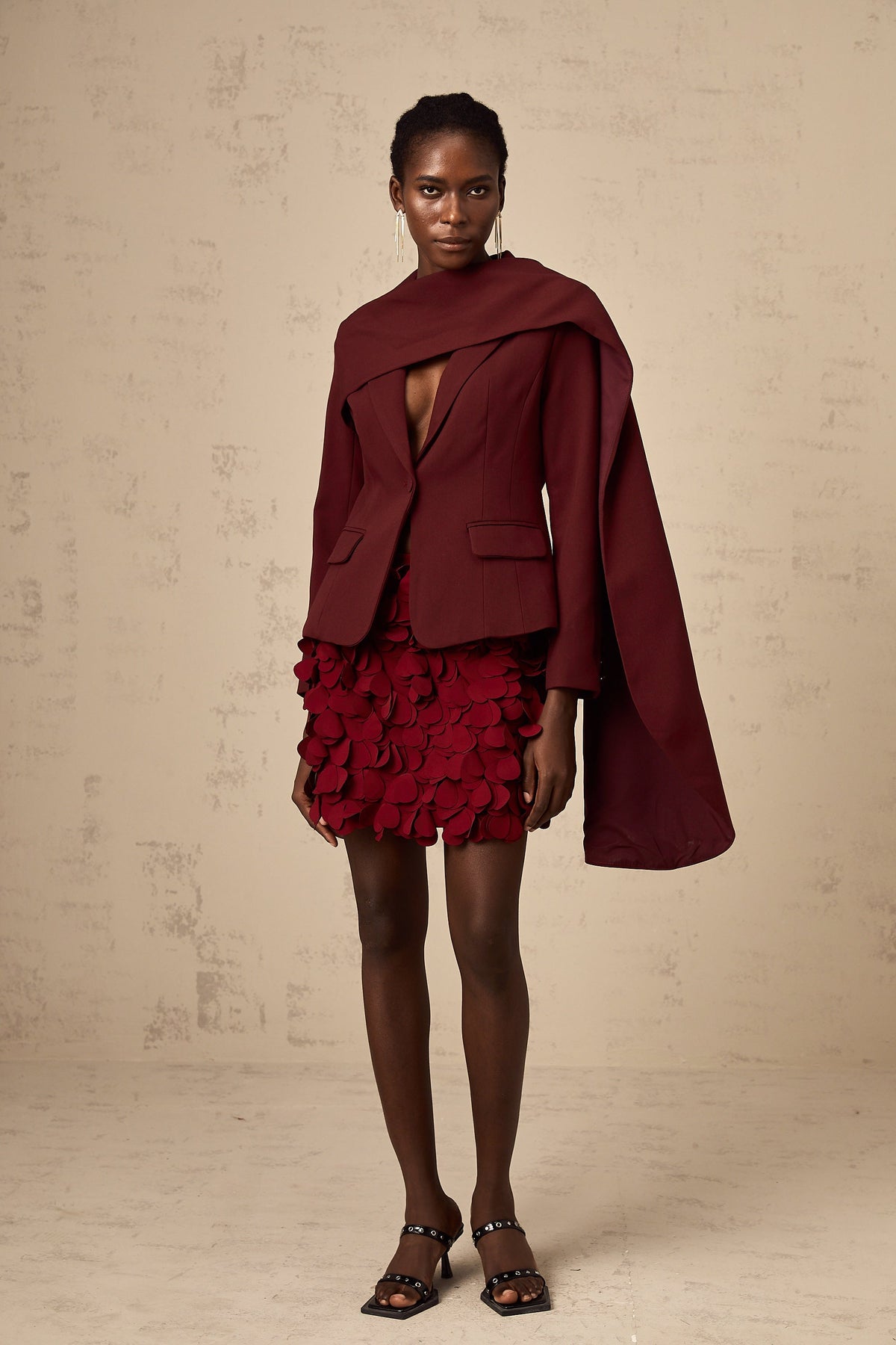 Coralie shawl-detailed jacket in Wine