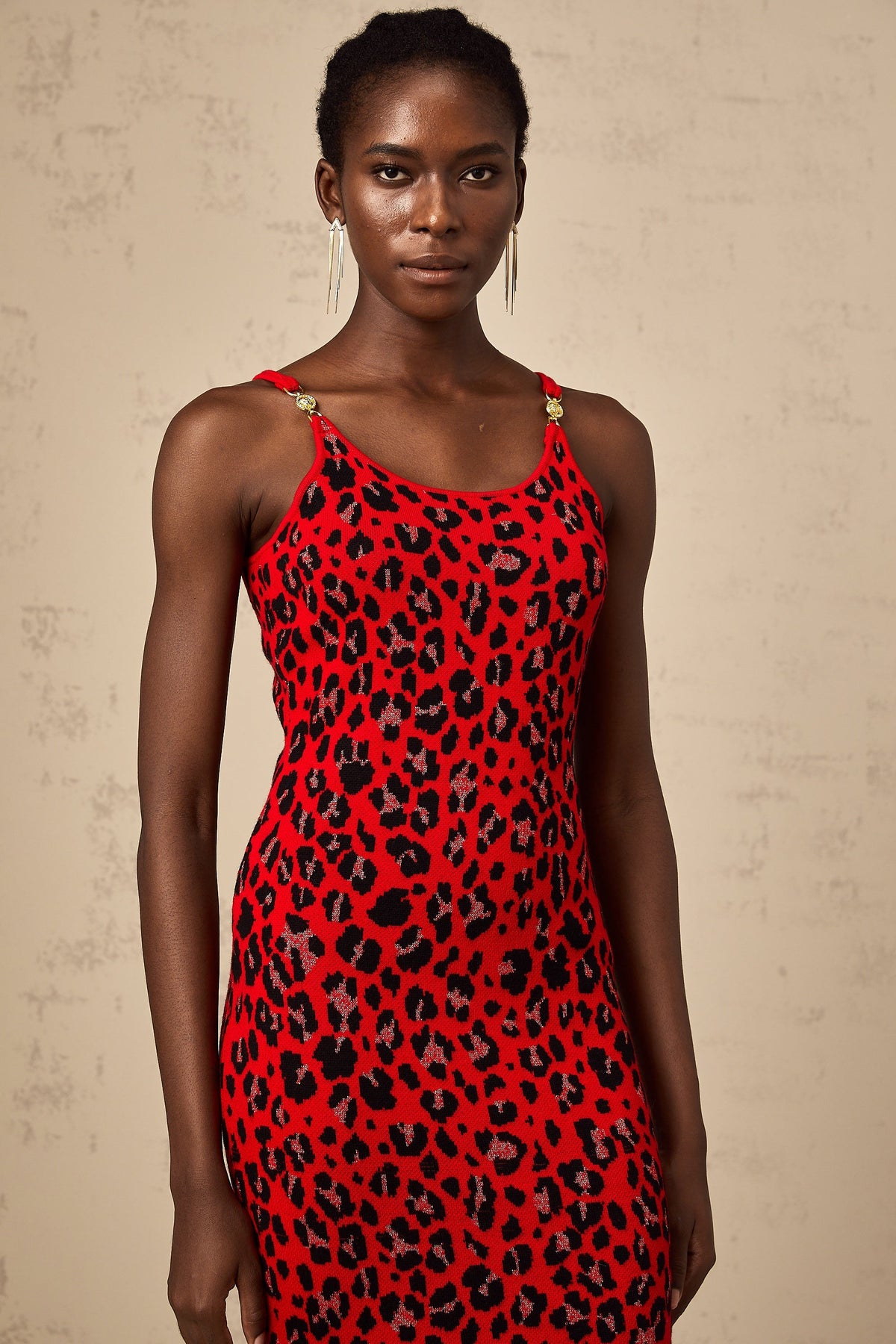 Honorine red leopard-print lurex mini dress