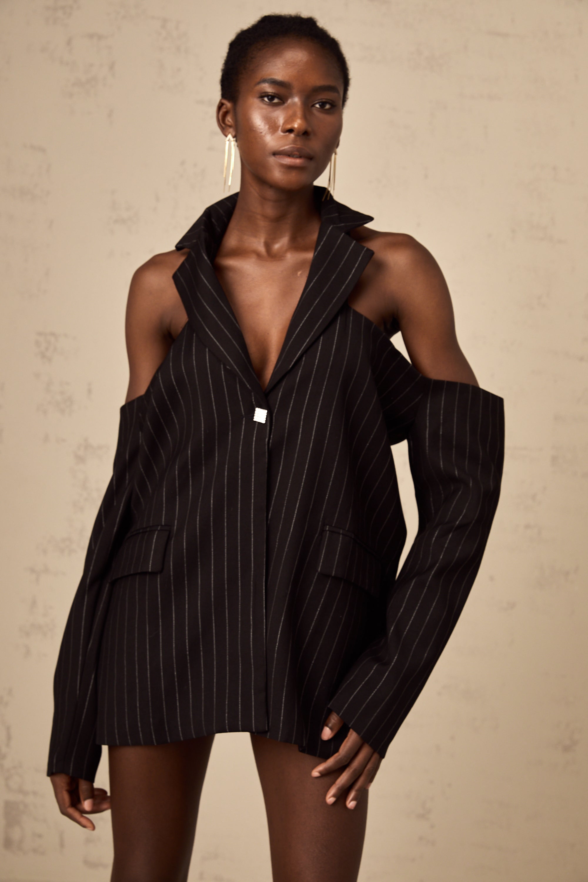 Stefania black striped open-back blazer (US Only)