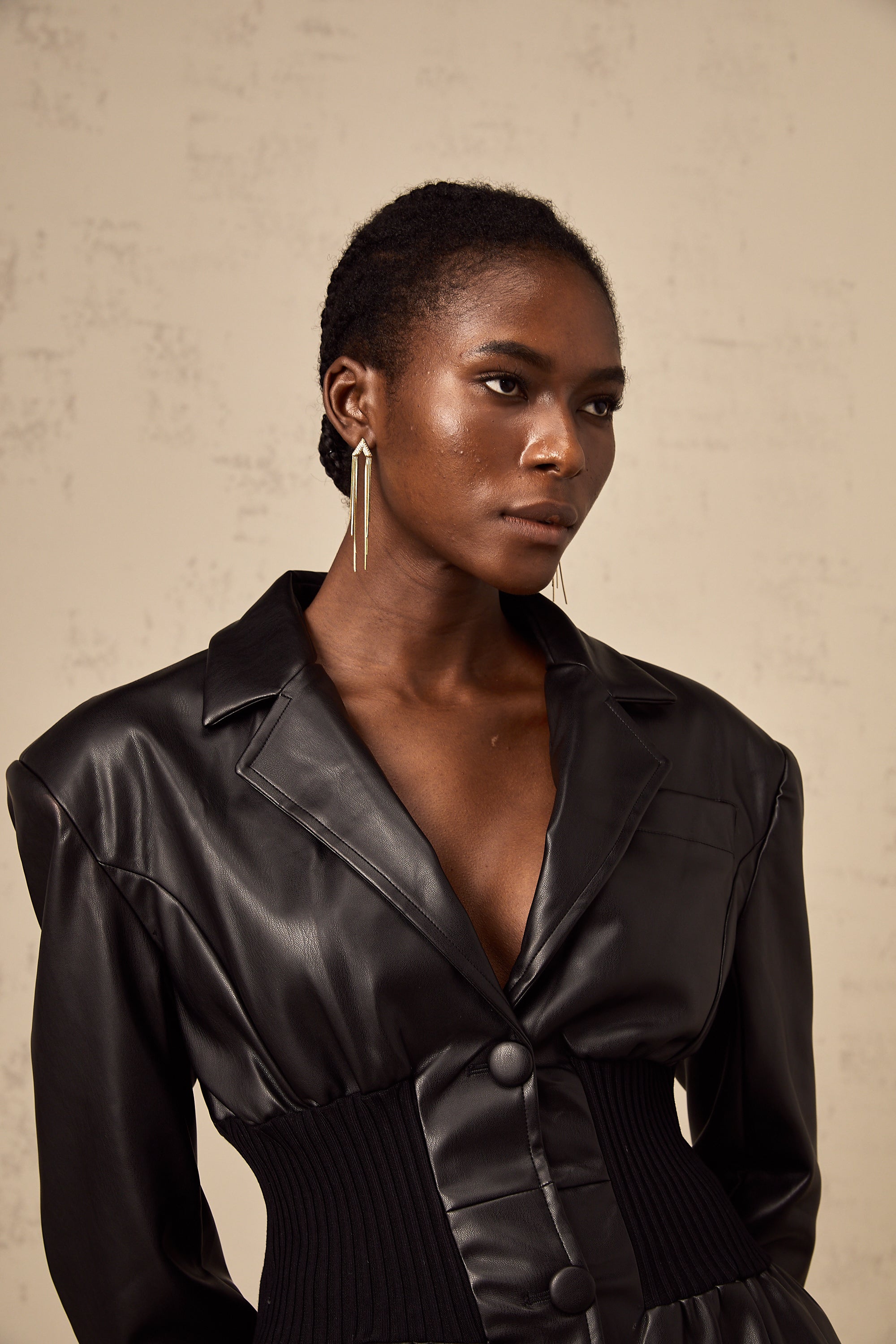 Mirella black panelled leather jacket (US Only)