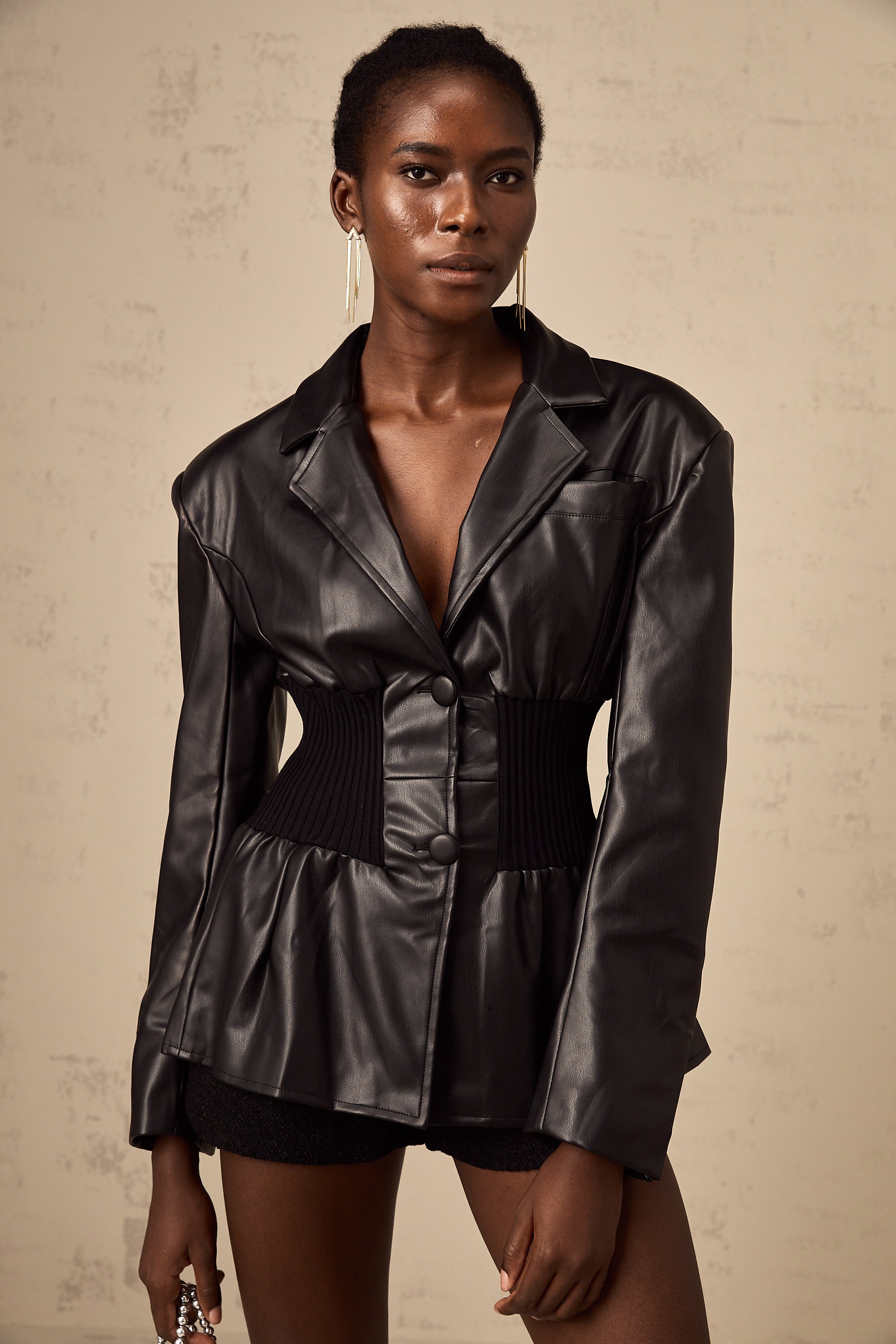 Mirella black panelled leather jacket (US Only)