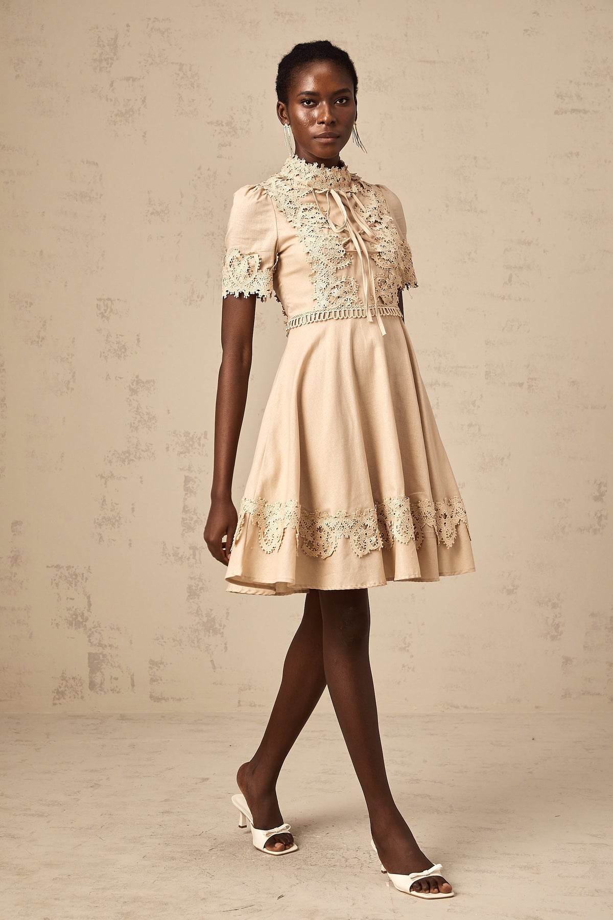 Axelle corded-lace flared mini dress