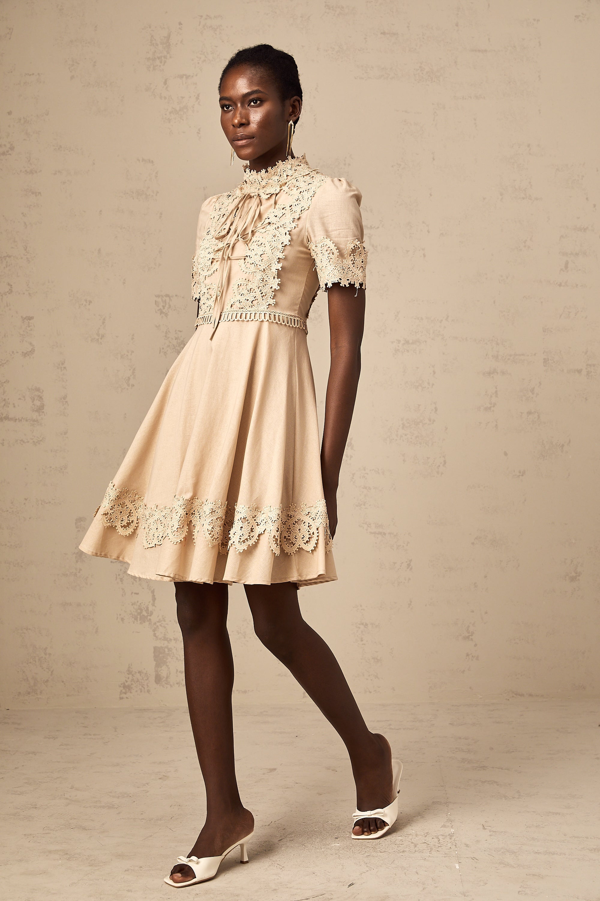 Axelle corded-lace flared mini dress