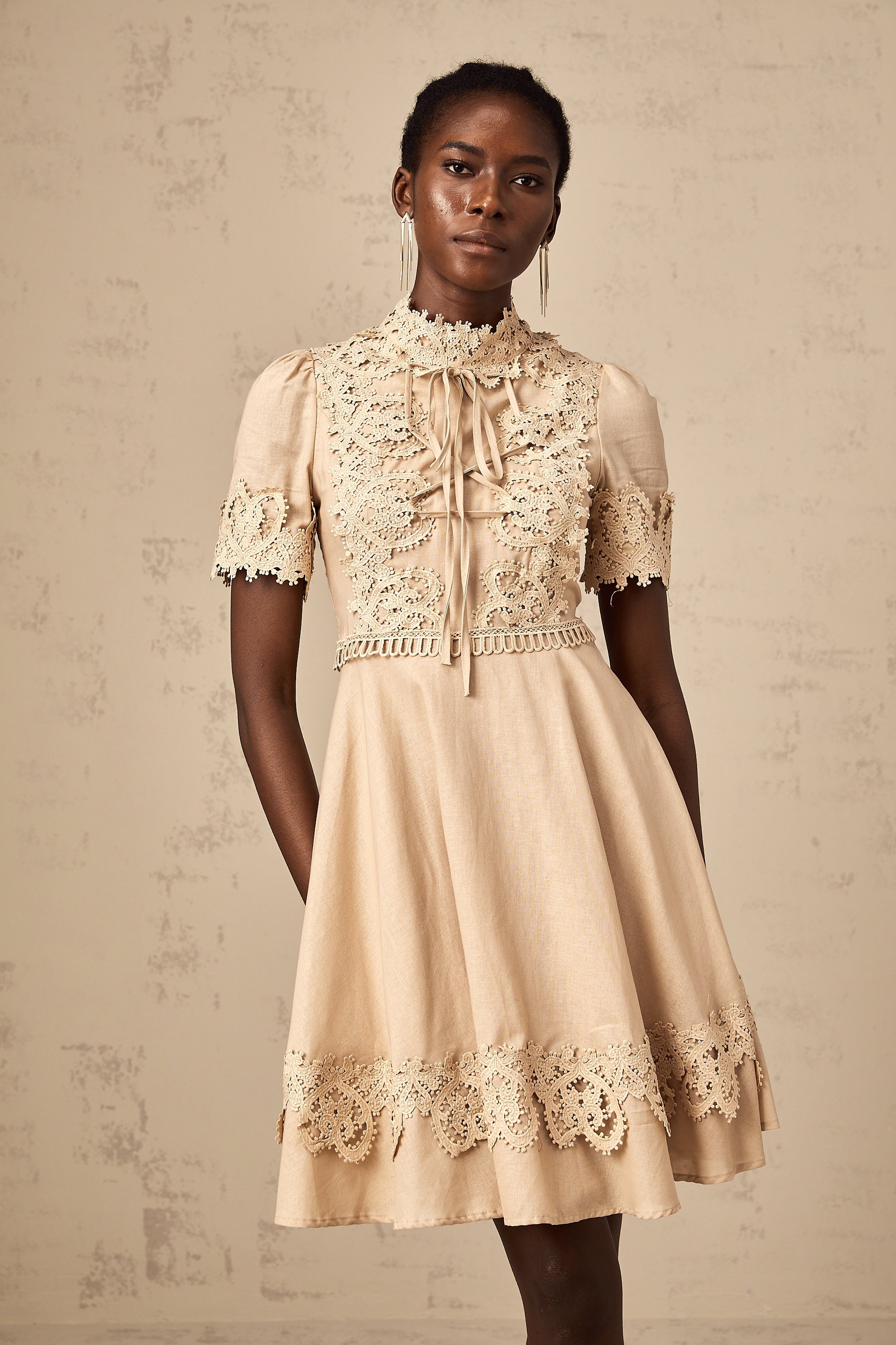 Axelle corded-lace flared mini dress