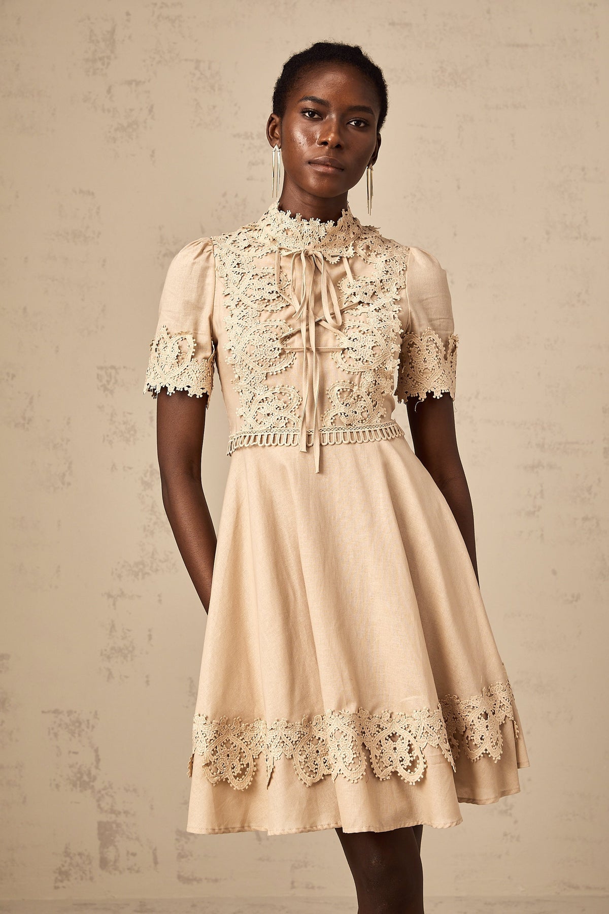 Axelle corded-lace flared mini dress