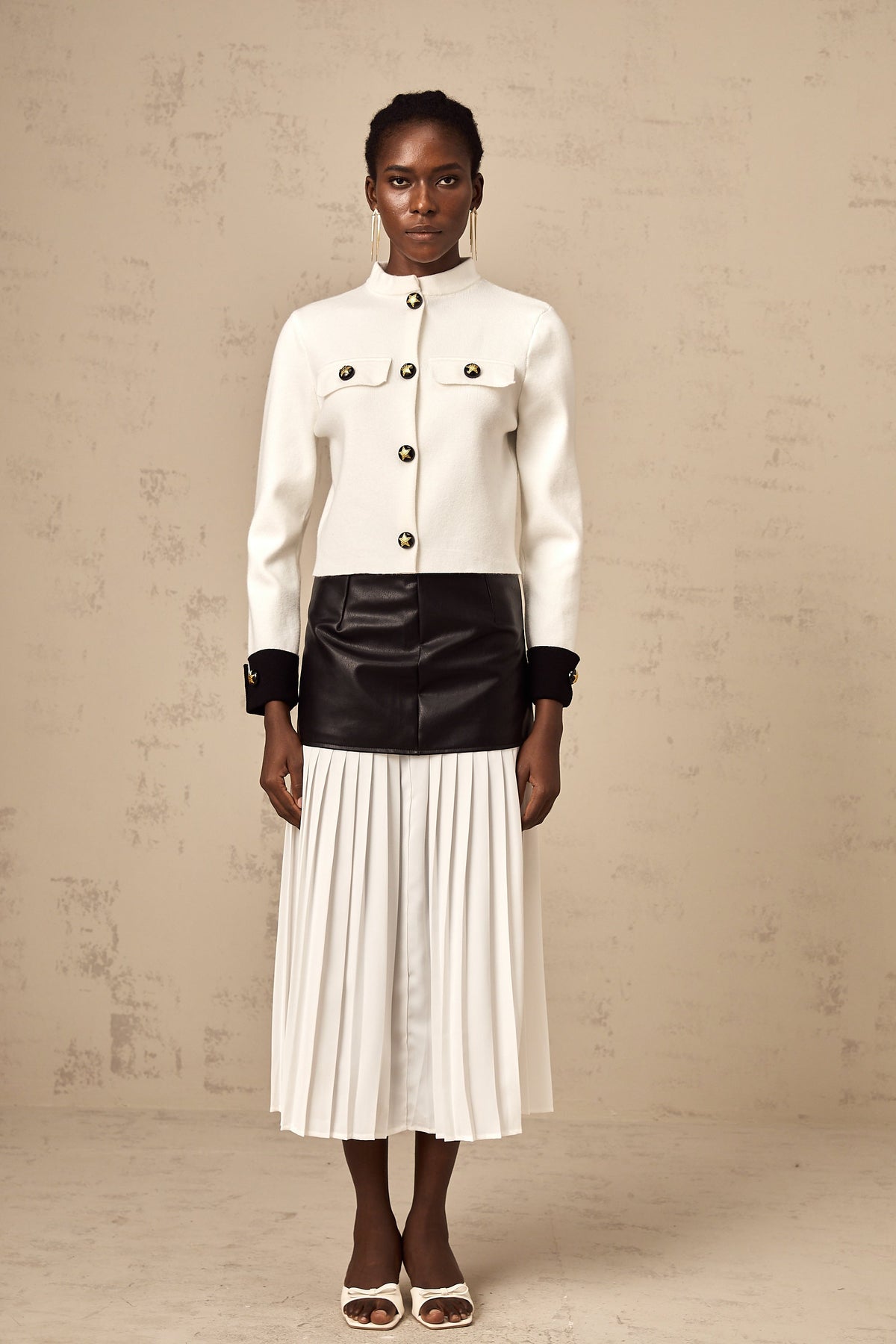 Cyrielle white contrast-color knitted jacket