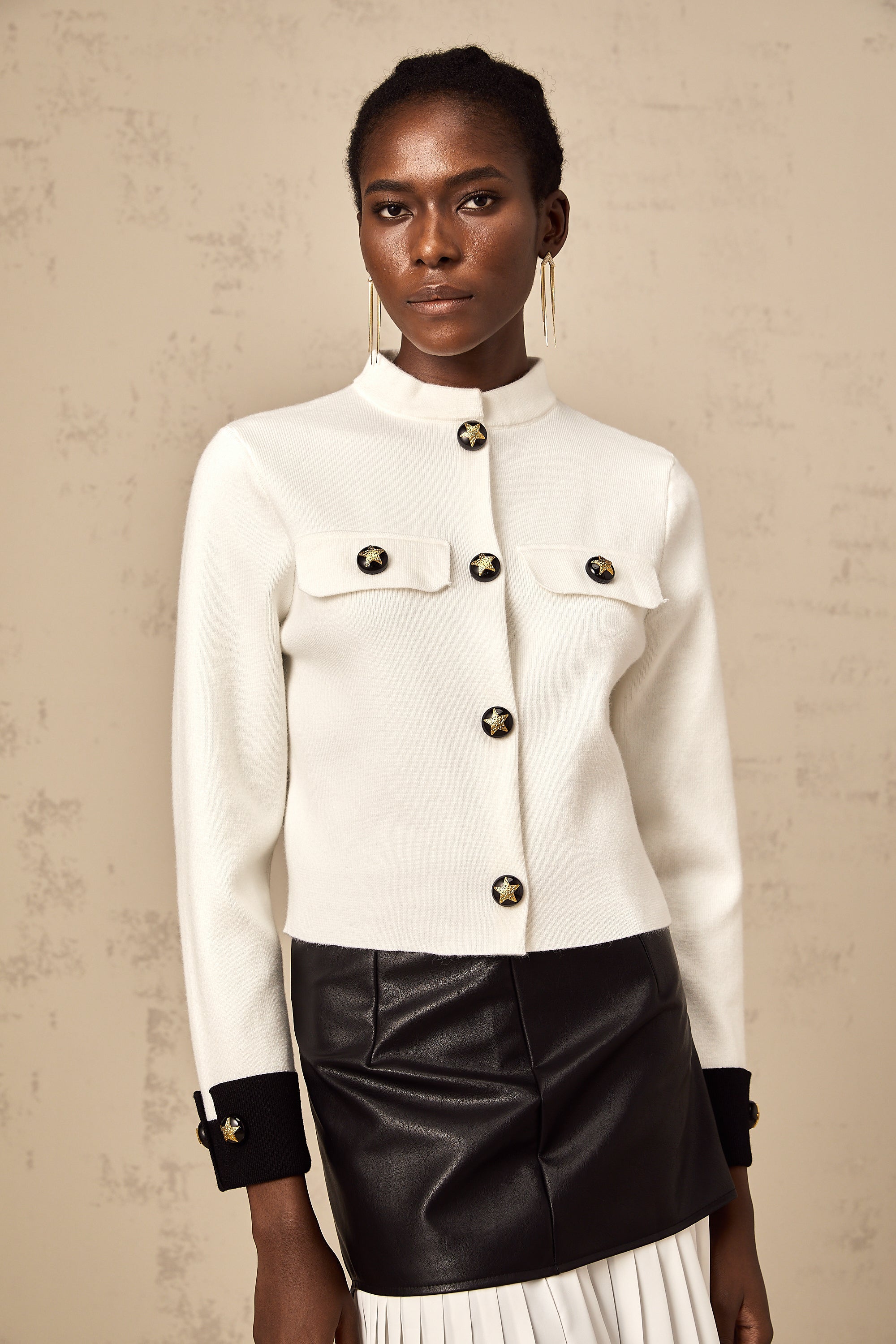 Cyrielle white contrast-color knitted jacket (US Only)