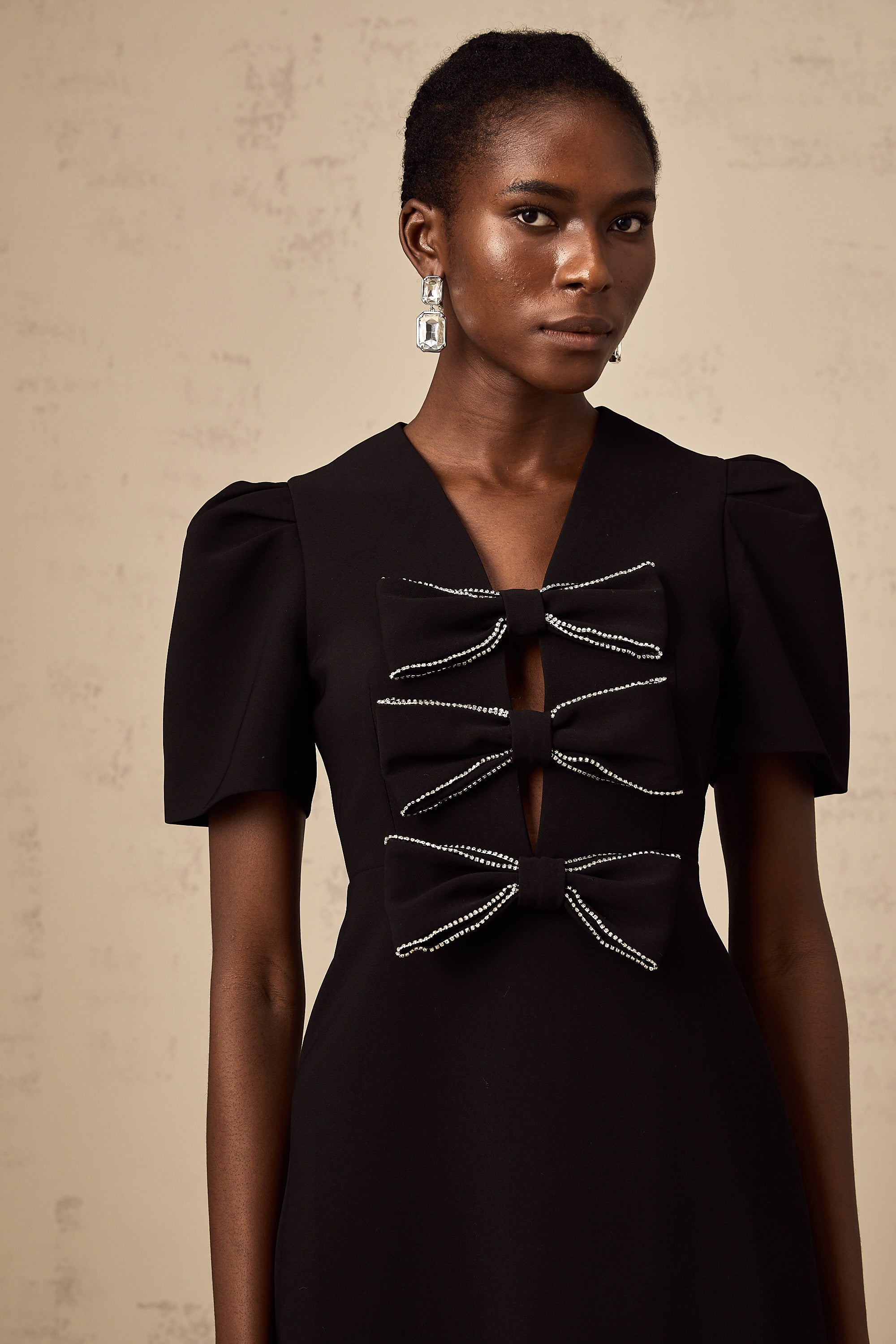 Tania black bowknot embellished mini dress (US Only)