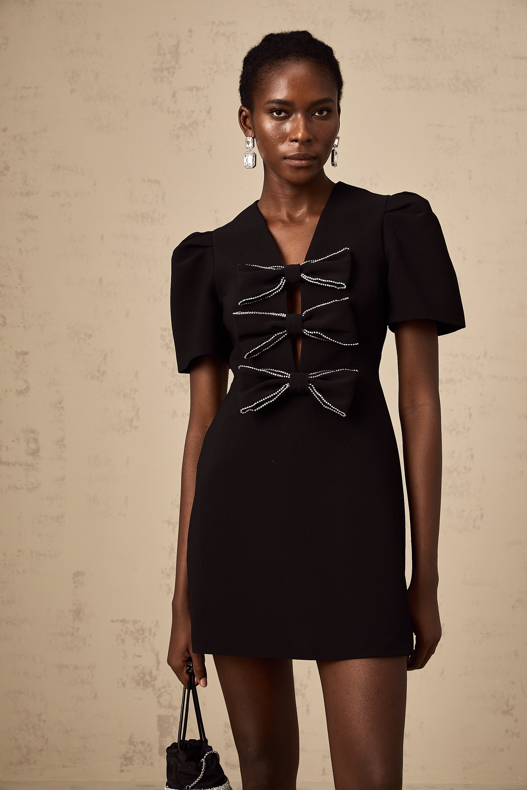 Tania black bowknot embellished mini dress (US Only)