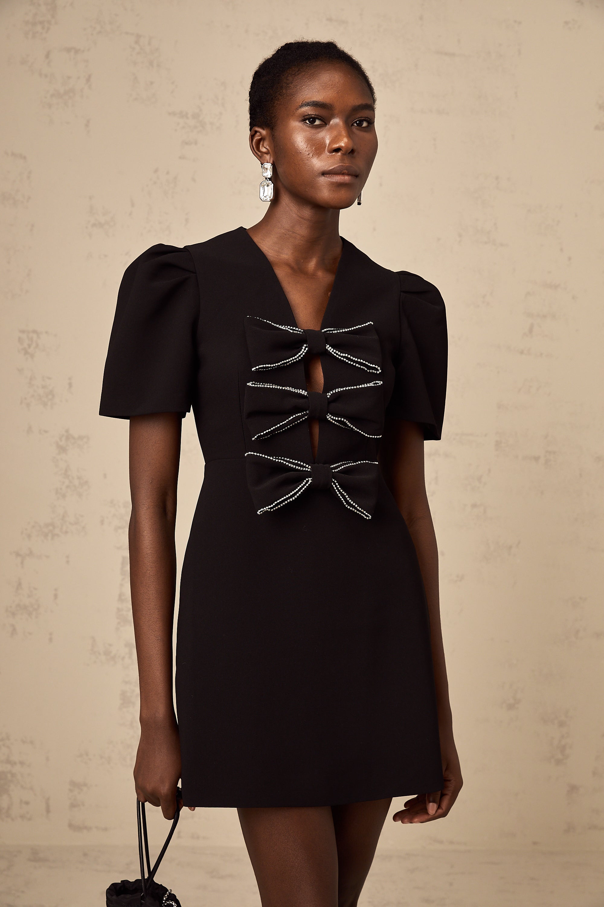 Tania black bowknot embellished mini dress (US Only)