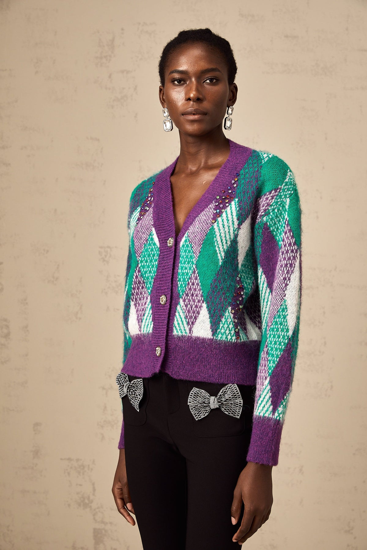 Coralie purple argyle-knit top