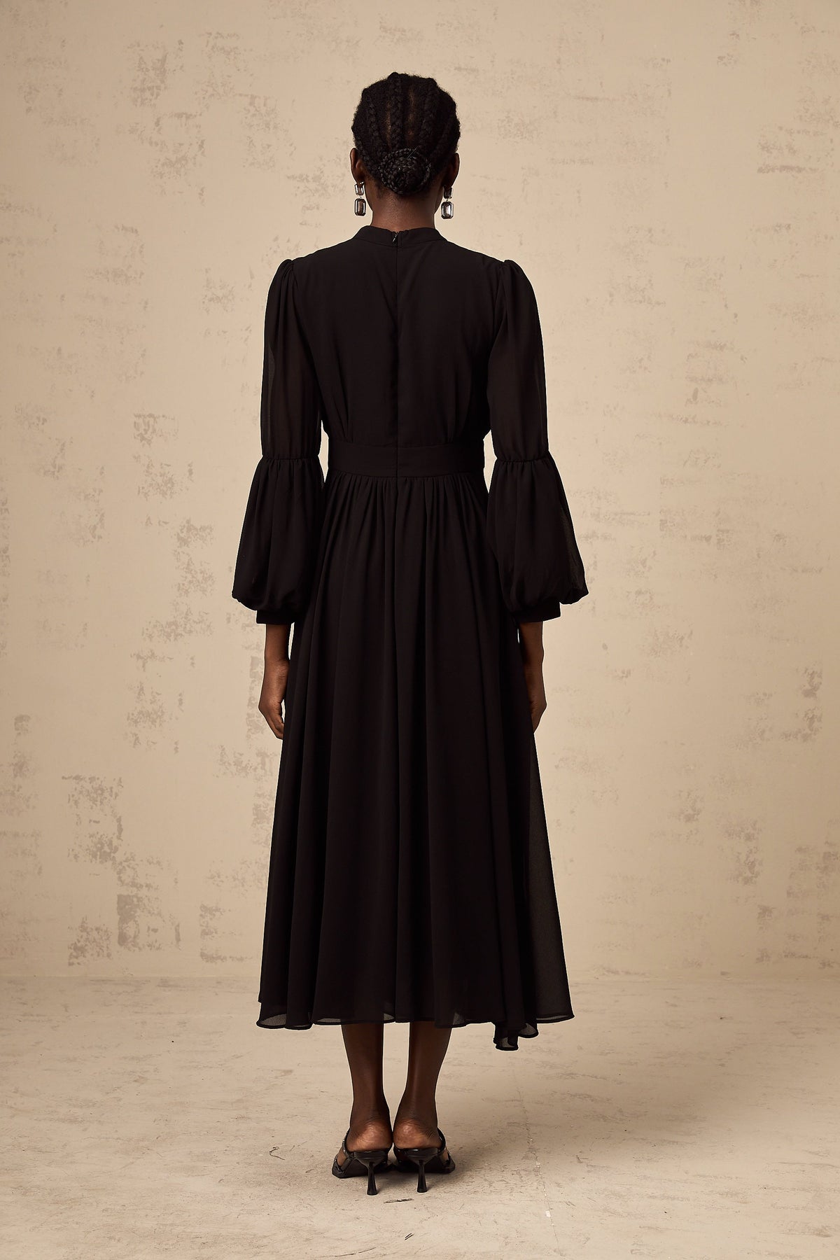 Viviane black pleated button-front midi dress (Final Sale-US Only)