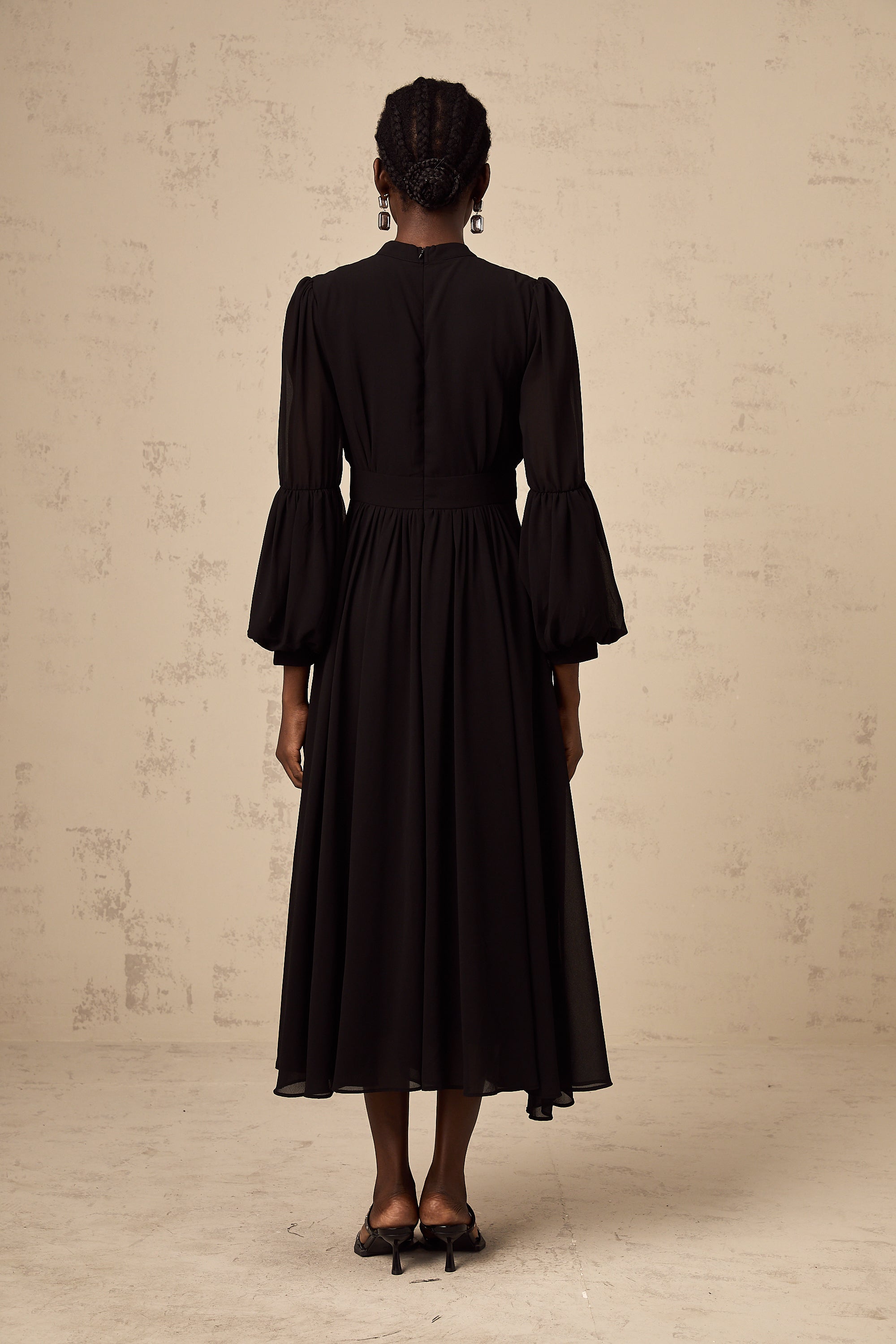 Viviane black pleated button-front midi dress (US Only)