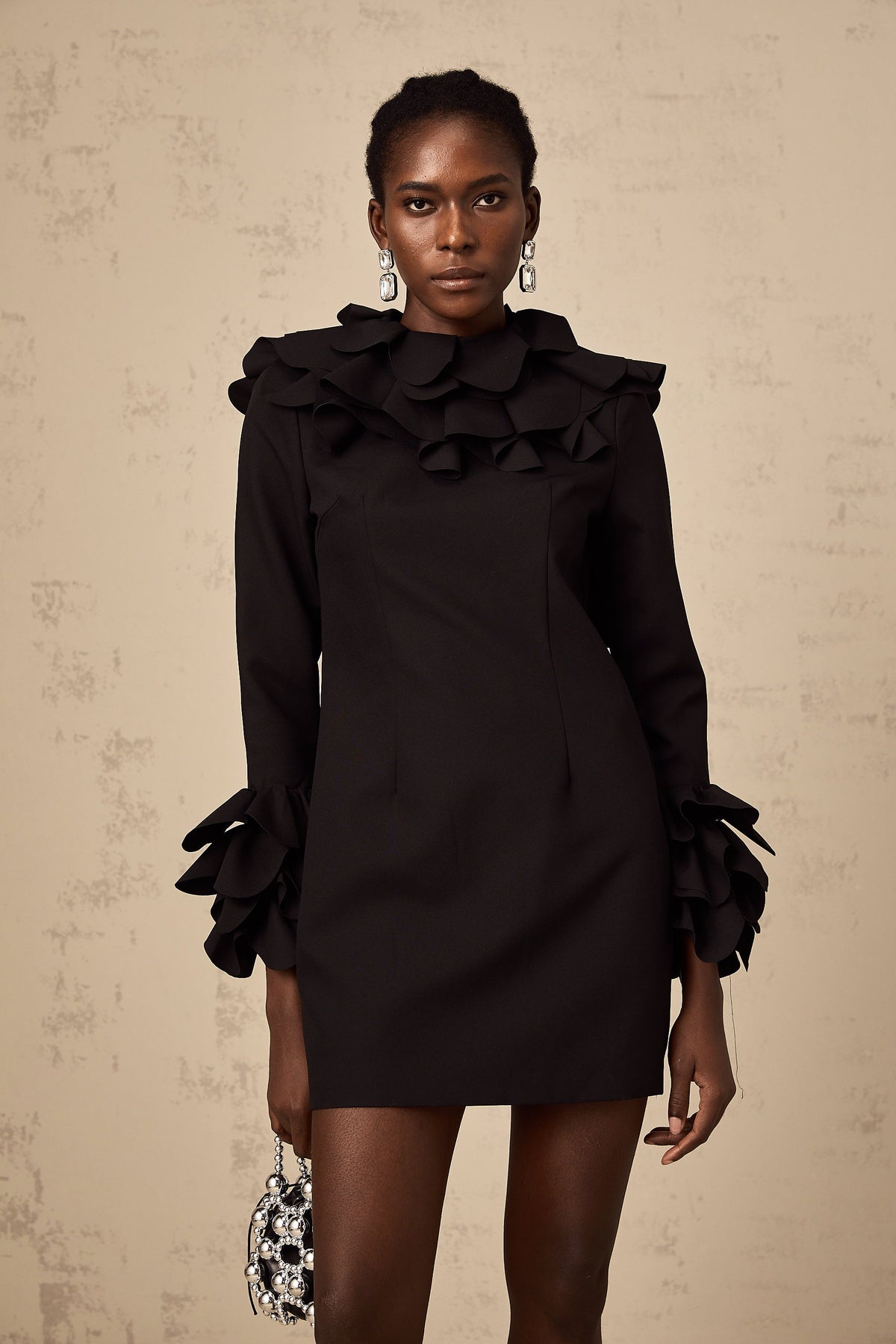 Jacques black ruffled open-back mini dress