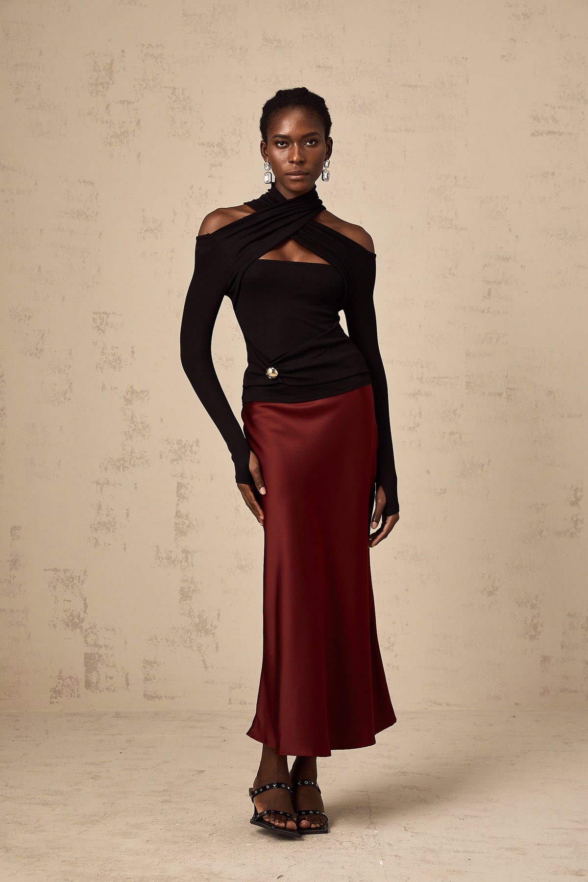 Odette black ruched stretch-jersey top (Final Sale)