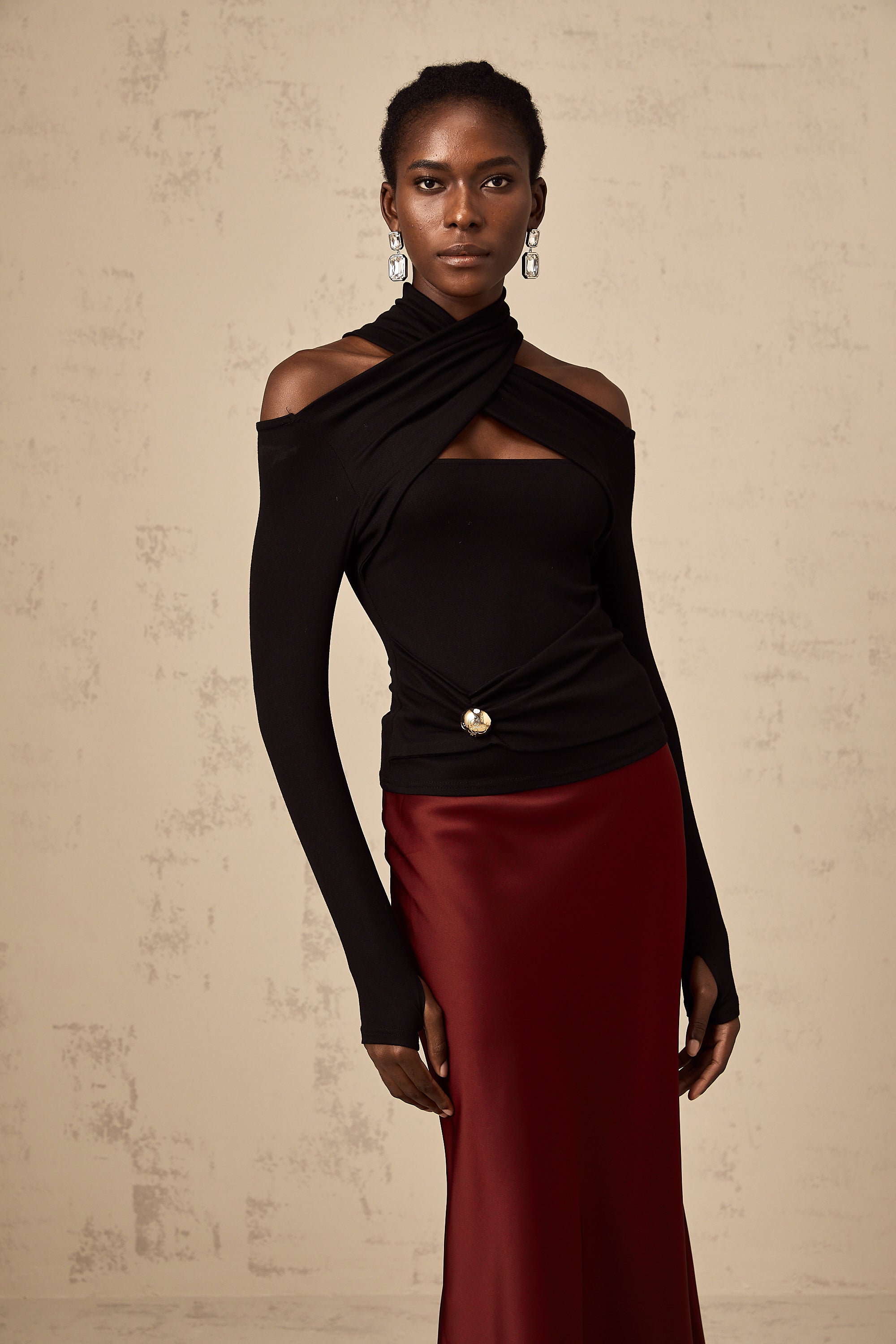 Odette black ruched stretch-jersey top (Final Sale)
