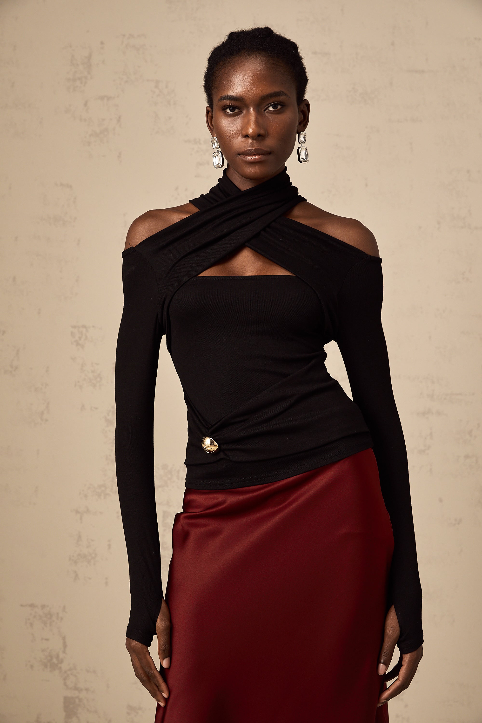 Odette black ruched stretch-jersey top (Final Sale)