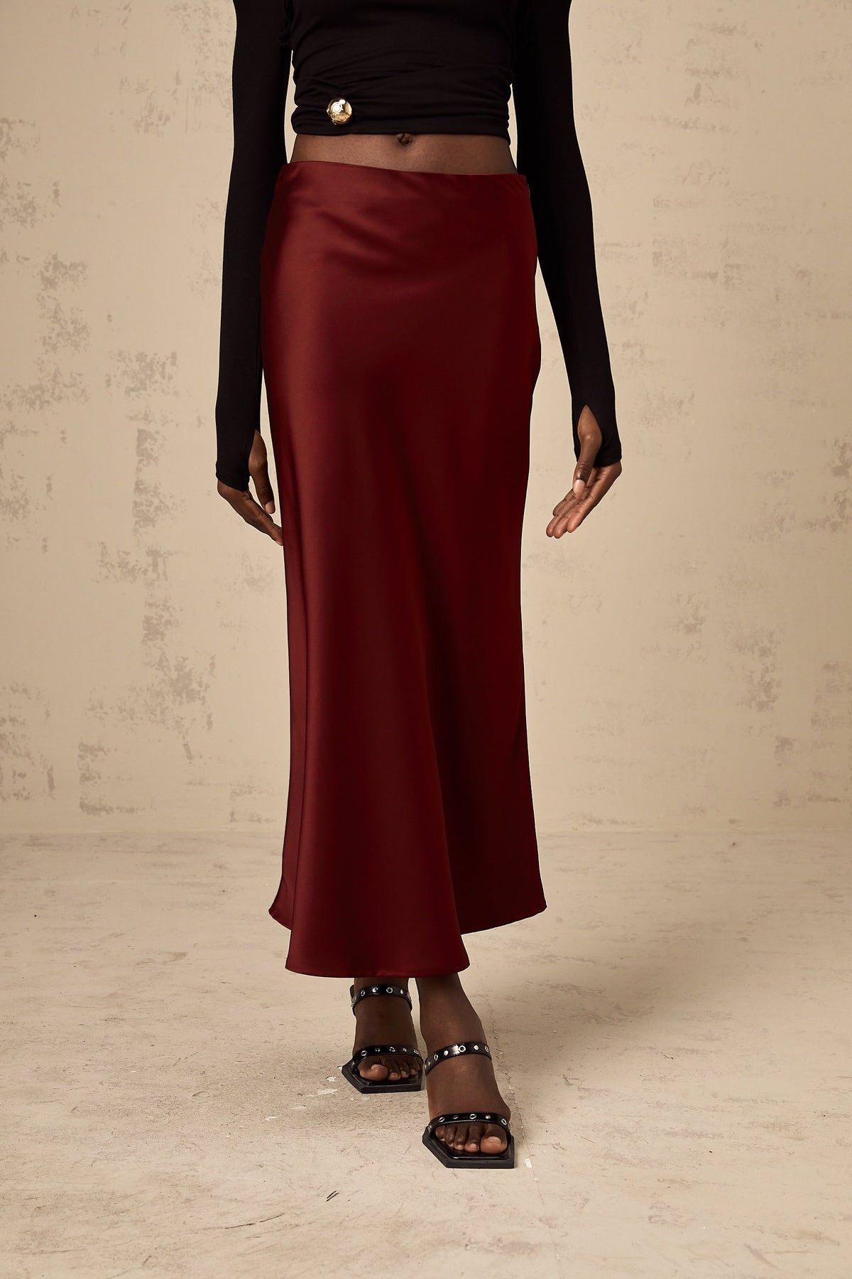 Vanessa red flared satin skirt