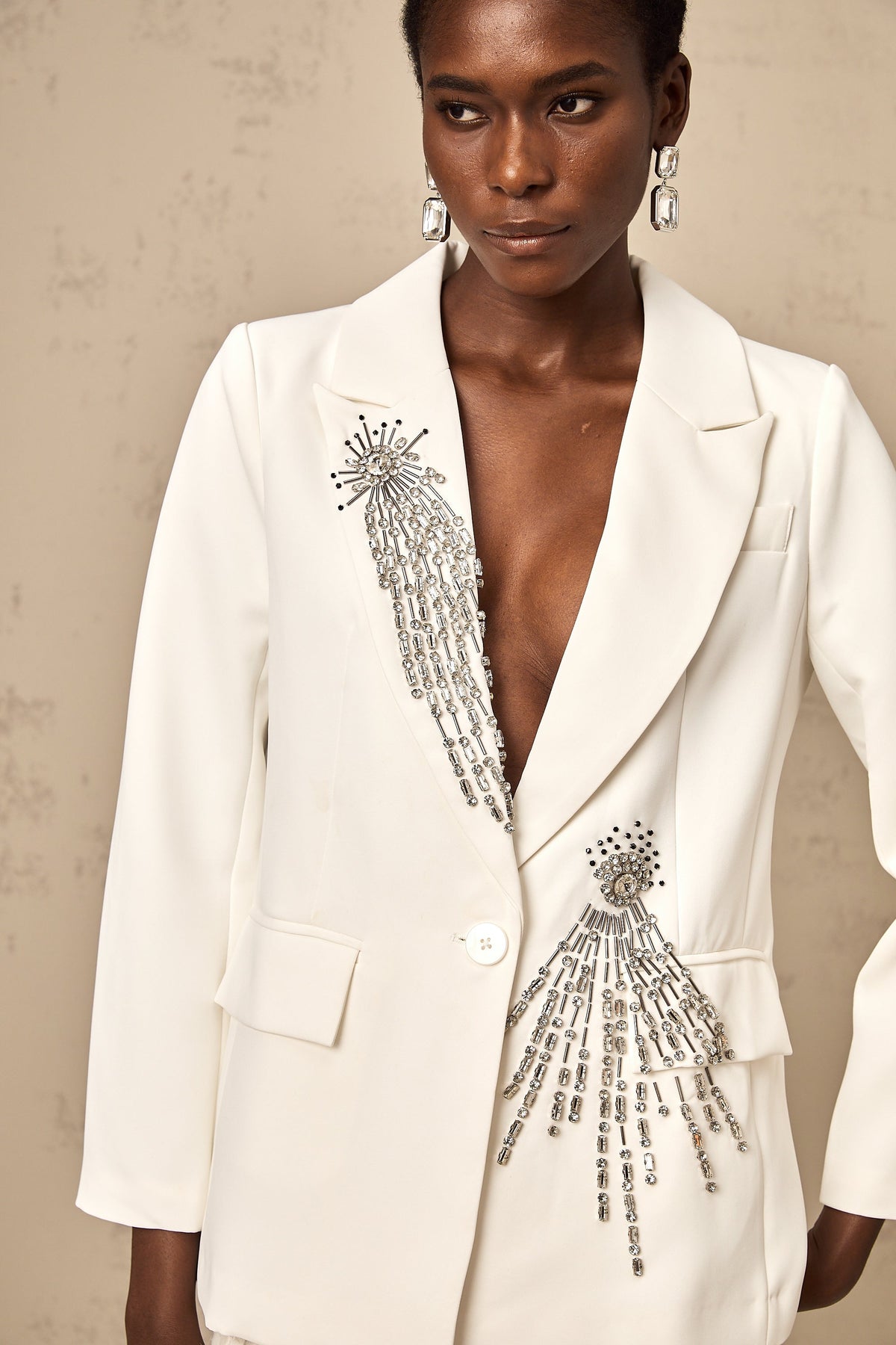 Lorena white crystal-embellished blazer