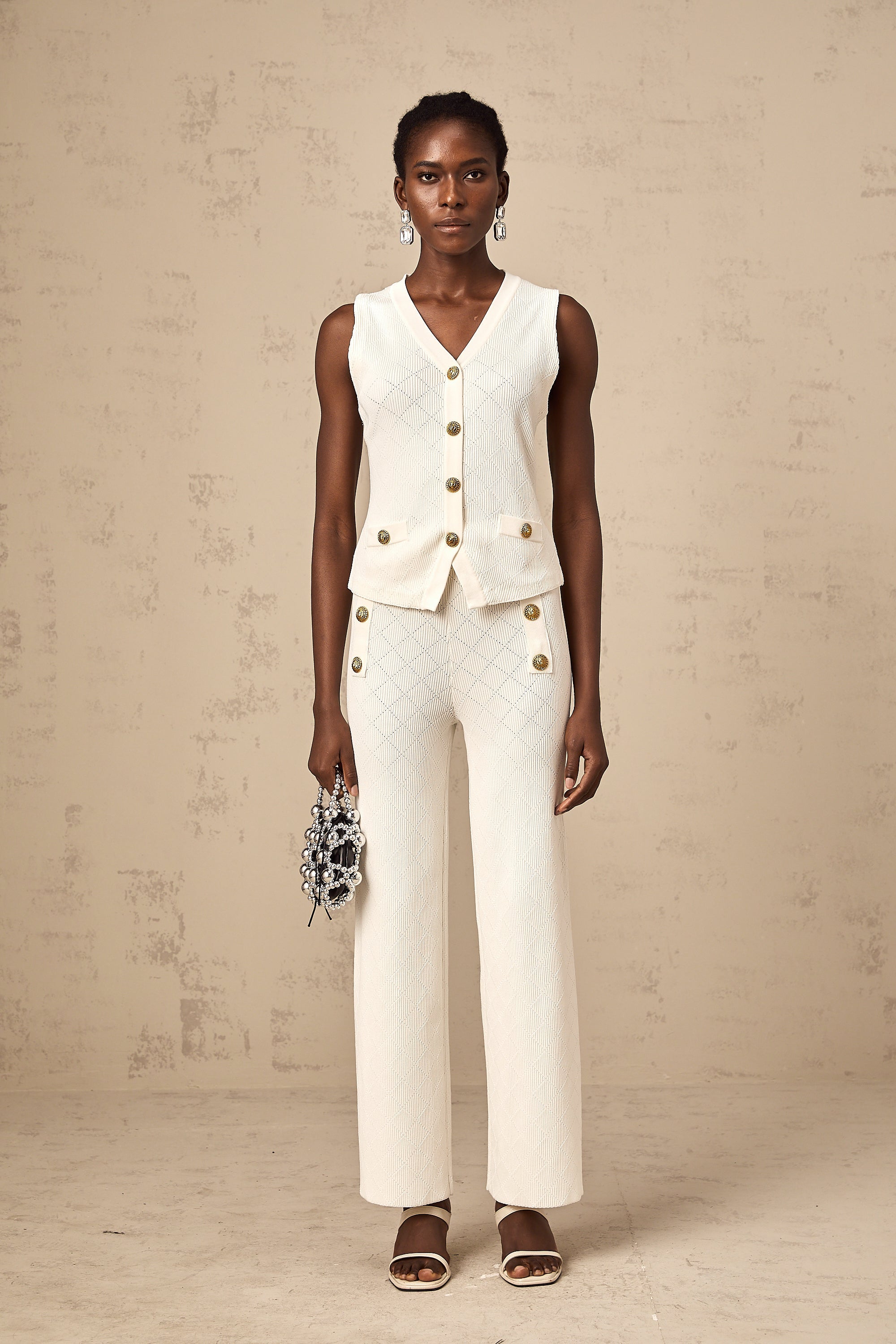 Clothilde white knitted top & trousers matching set