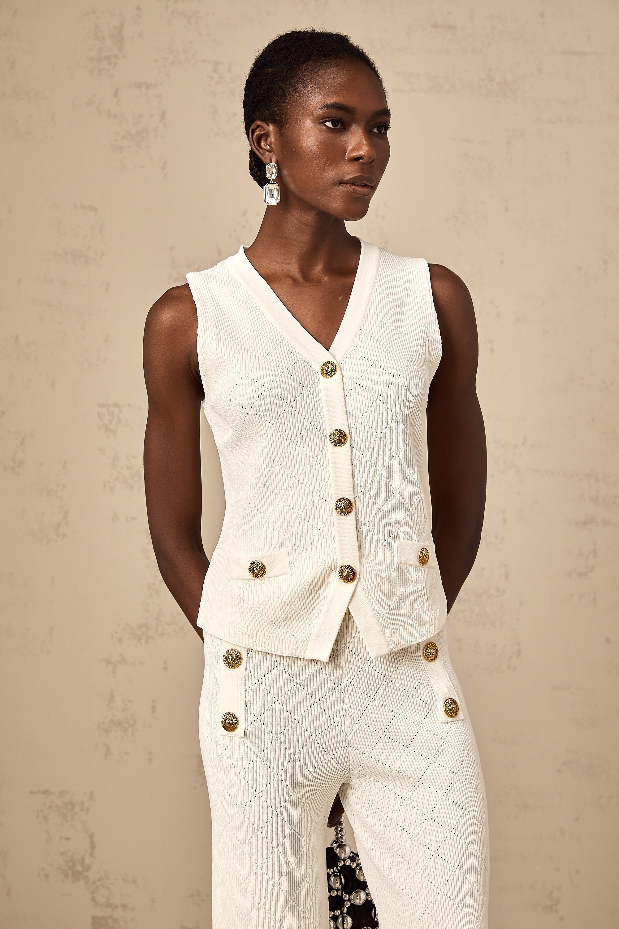 Clothilde white knitted top & trousers matching set