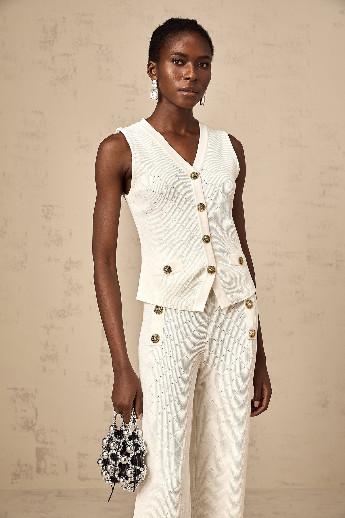 Clothilde white knitted top & trousers matching set