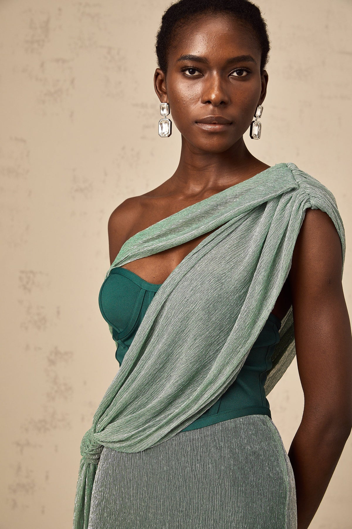 Delphine ribbon-design corset maxi dress in Green
