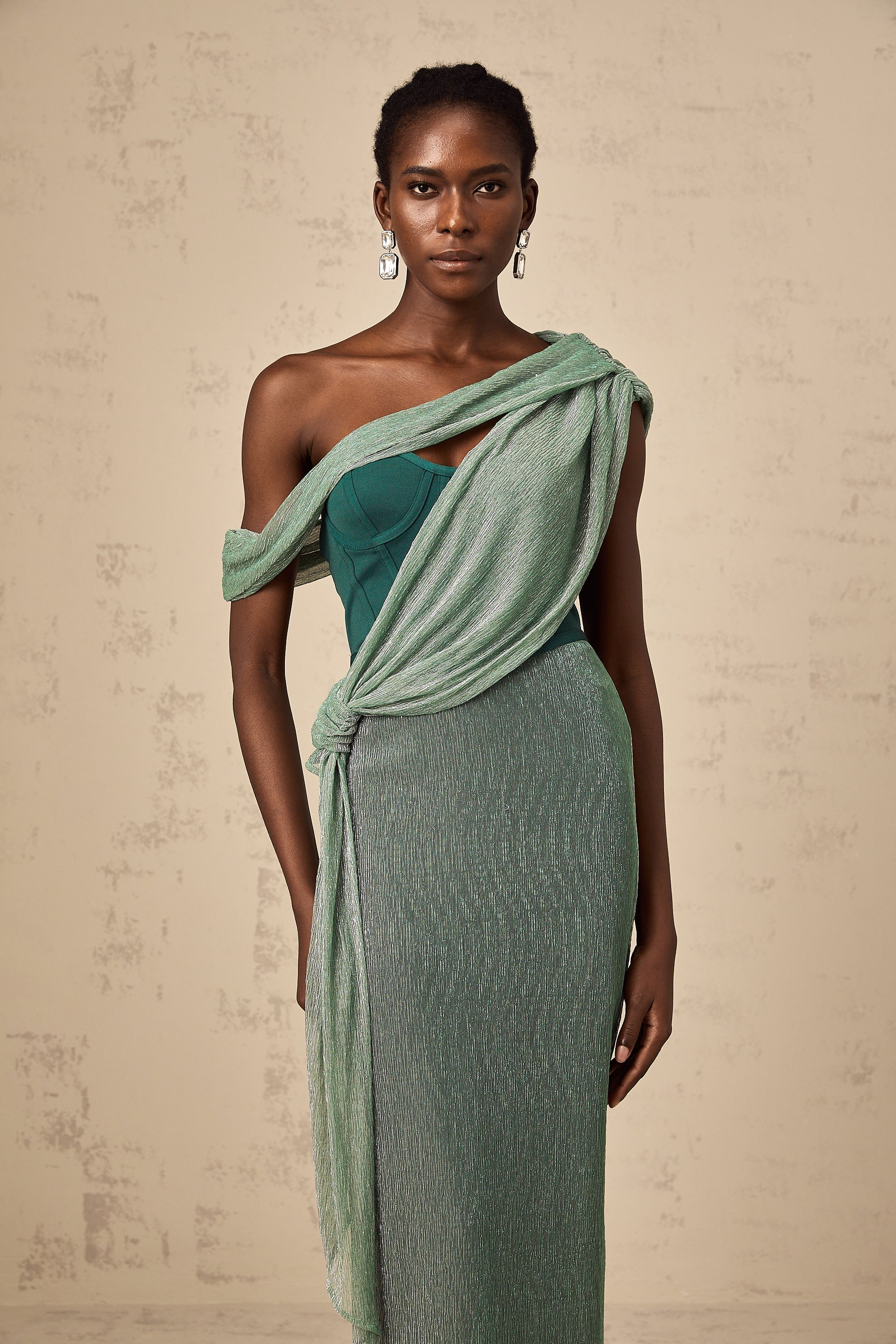 Delphine ribbon-design corset maxi dress in Green