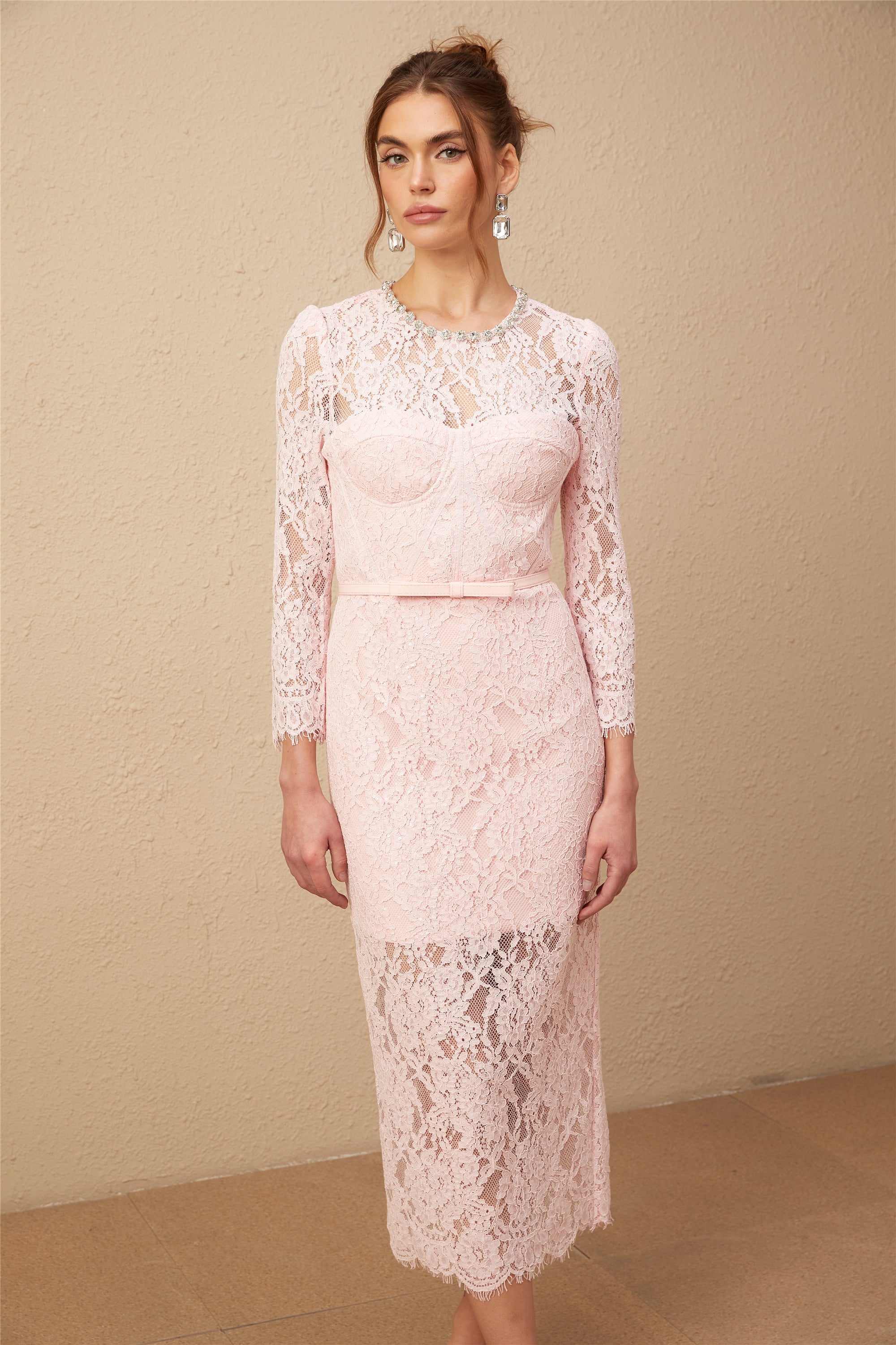 Elisabetta pink embellished floral-embroidered lace midi dress (Final Sale-US Only)