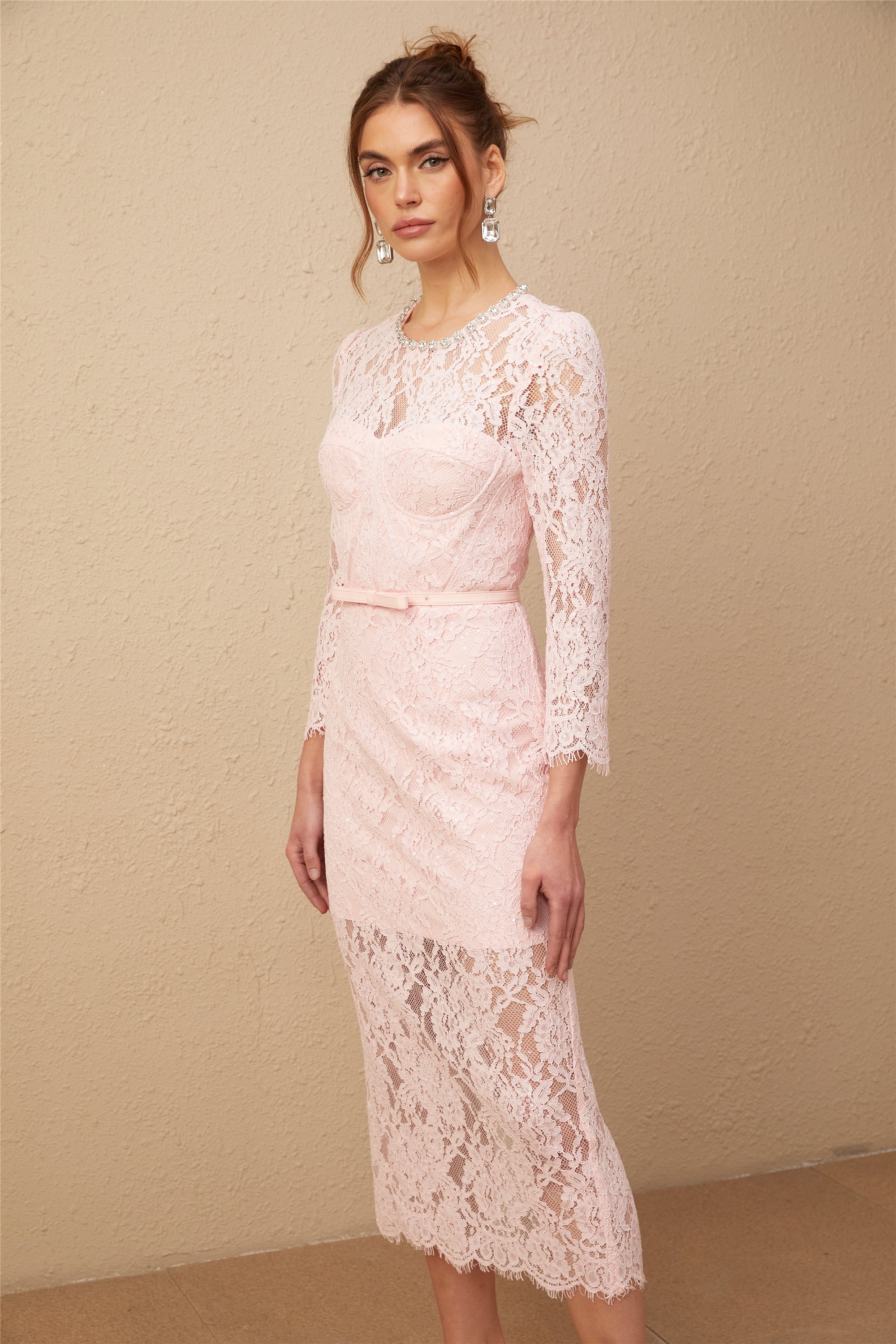 Elisabetta pink embellished floral-embroidered lace midi dress (Final Sale-US Only)